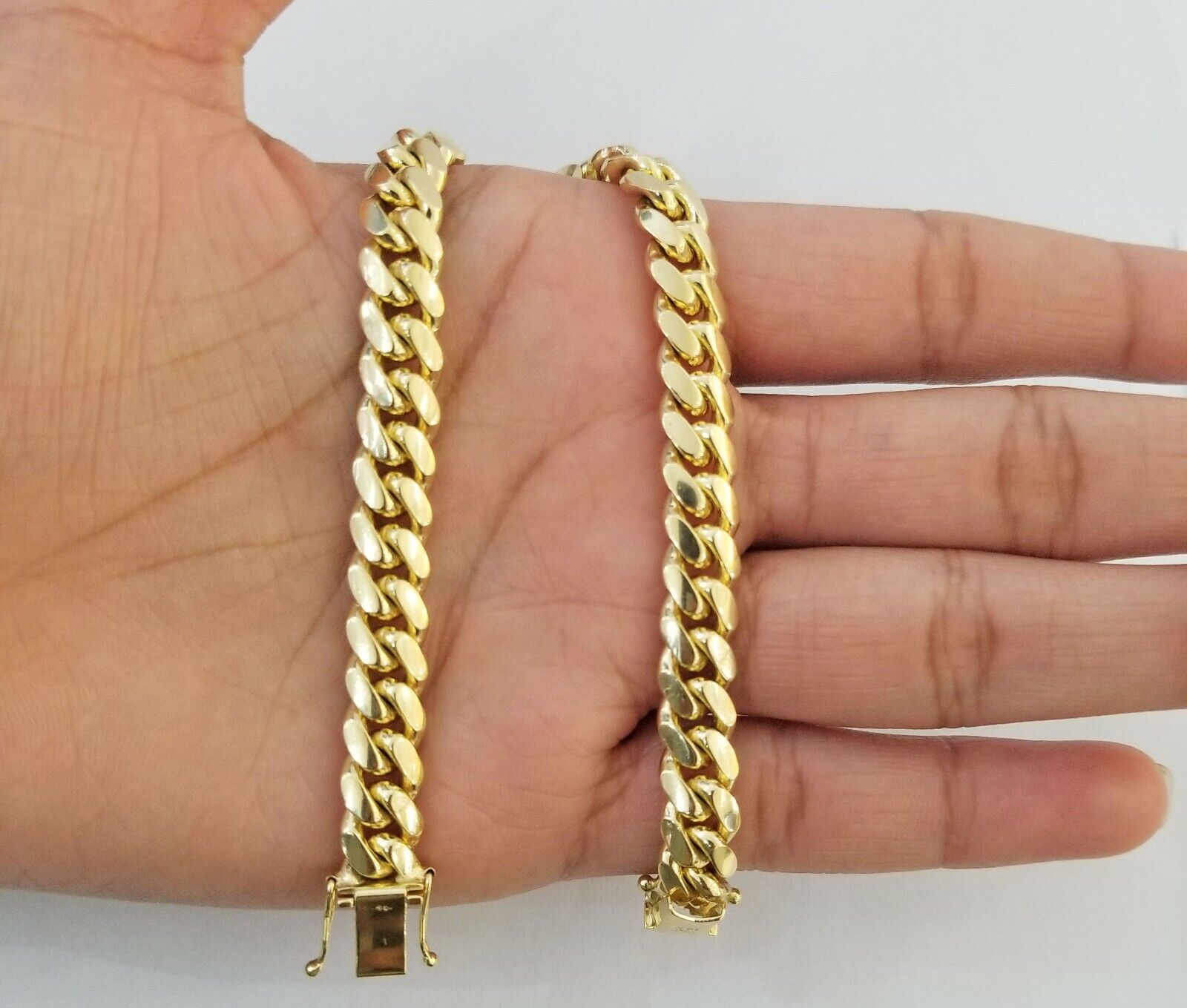 14K Real Gold Bracelet Miami Cuban Link Box Lock 8inch 10kt yellow gold bracelet - GoldenlinQ