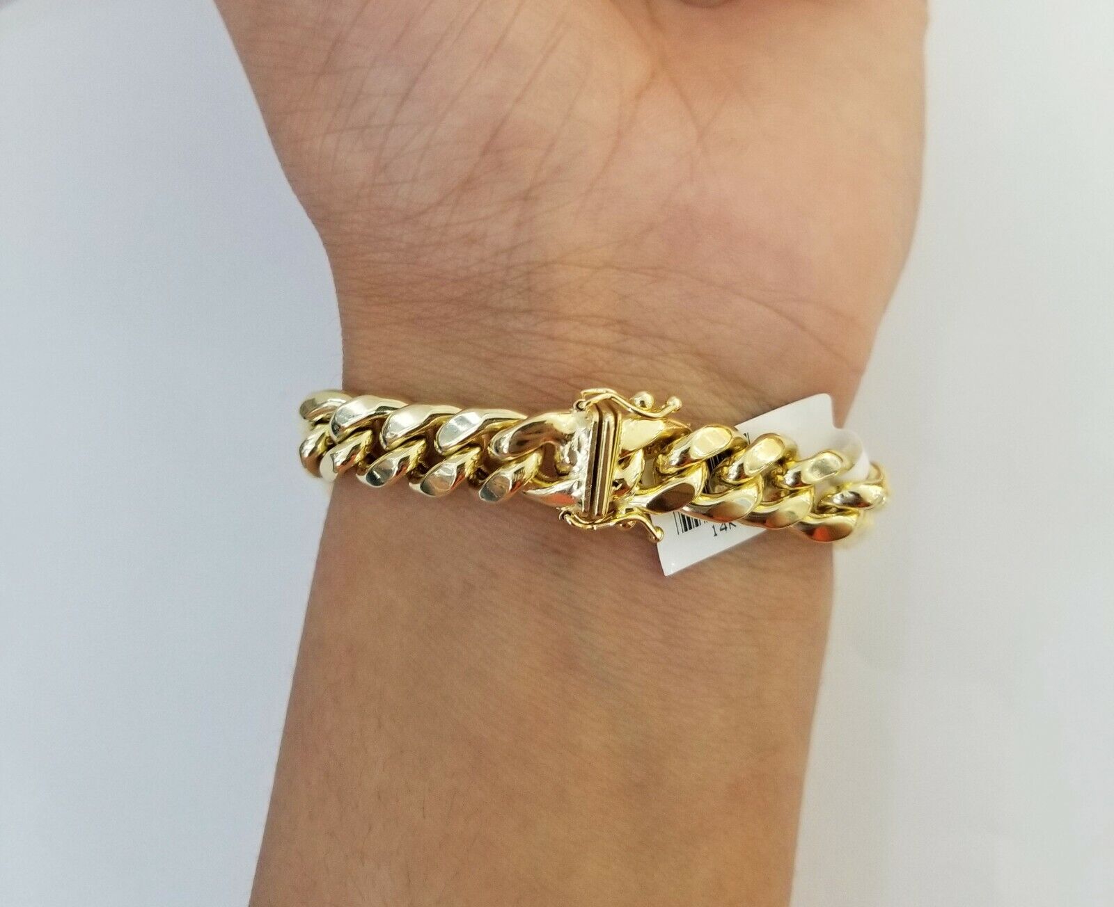 14K Real Gold Bracelet Miami Cuban Link Box Lock 8inch 10kt yellow gold bracelet - GoldenlinQ