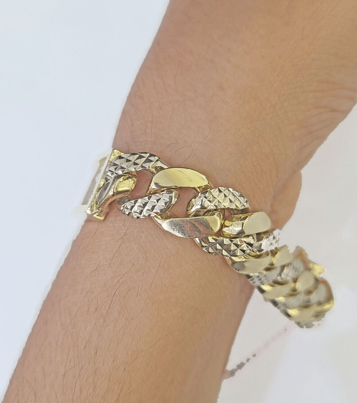 14K Real Gold ID Bracelet Miami Cuban link 12mm 8.5" inches 14kt Diamond Cut - GoldenlinQ