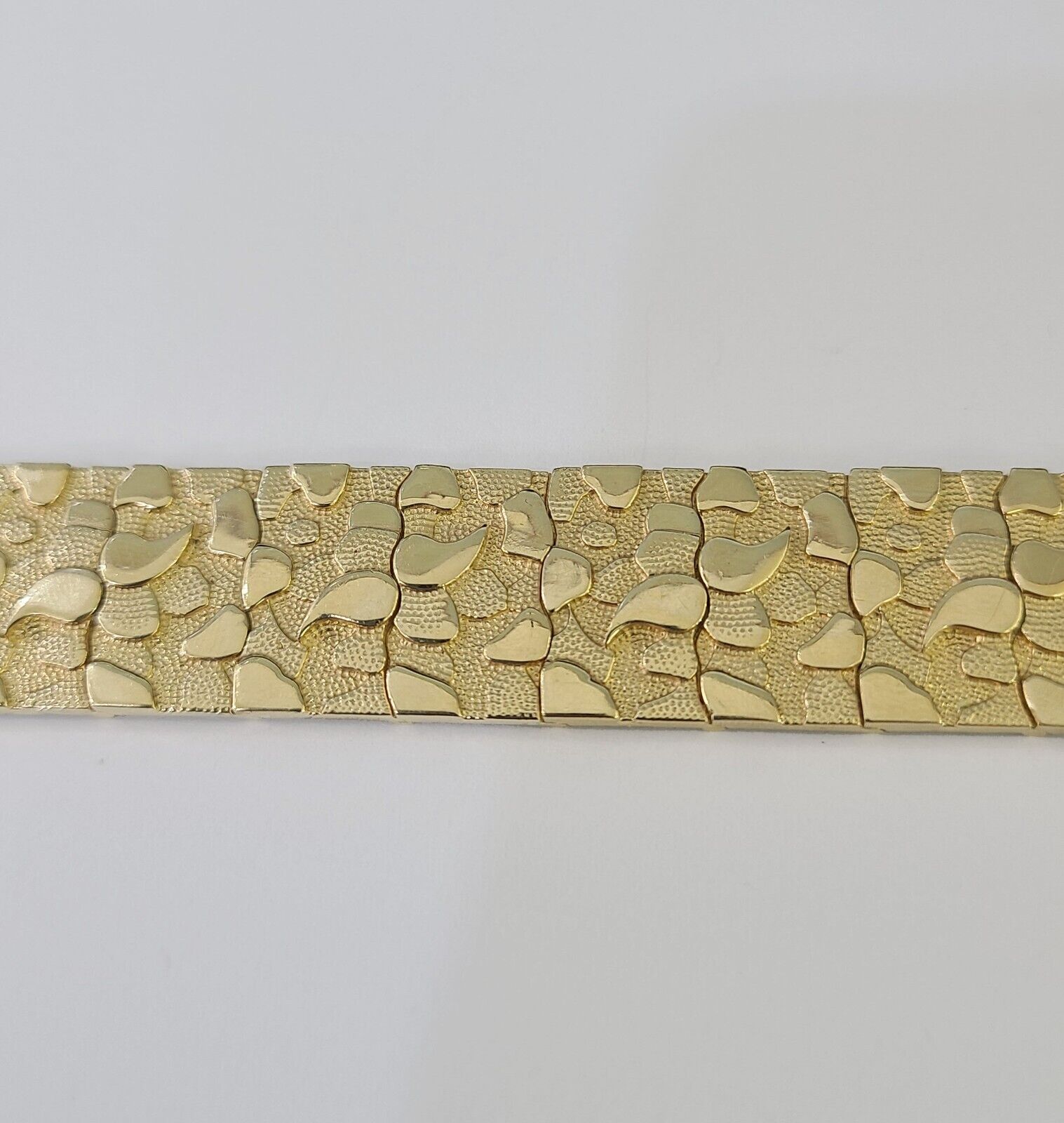 14K REAL Nugget Bracelet Yellow Gold 8.5"Inch 17mm Men Hand Gold 14kt - GoldenlinQ