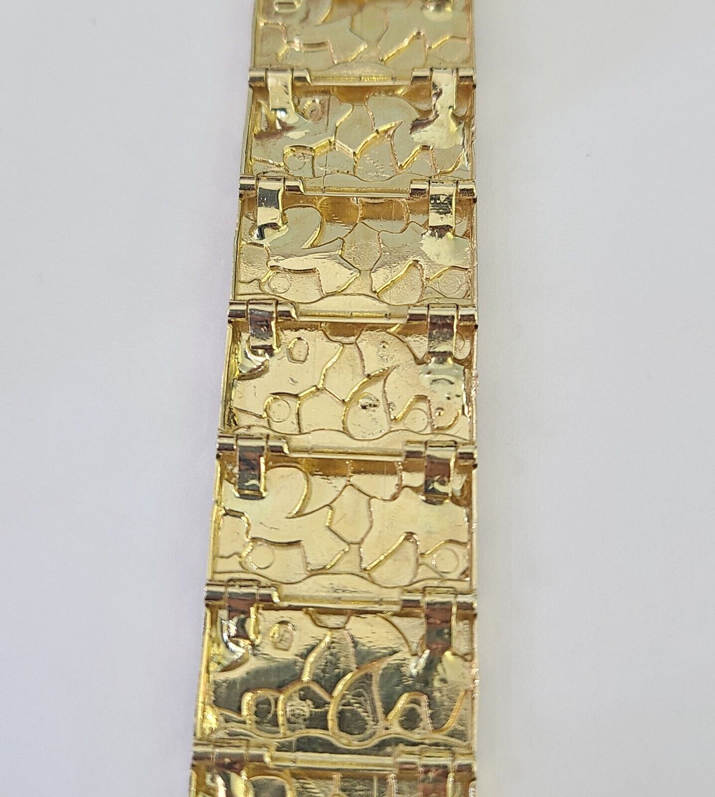 14K REAL Nugget Bracelet Yellow Gold 8.5"Inch 17mm Men Hand Gold 14kt - GoldenlinQ