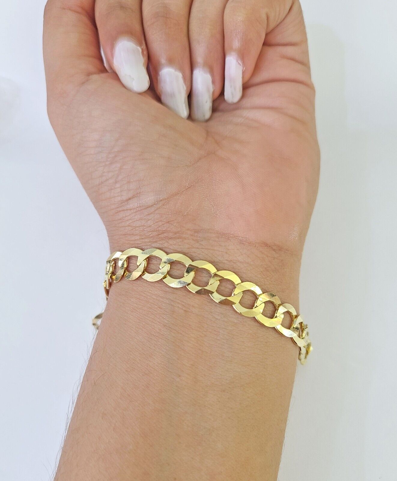 14K Real Solid Cuban Curb Bracelet 8mm Link 9" inch Genuine Yellow Gold - GoldenlinQ