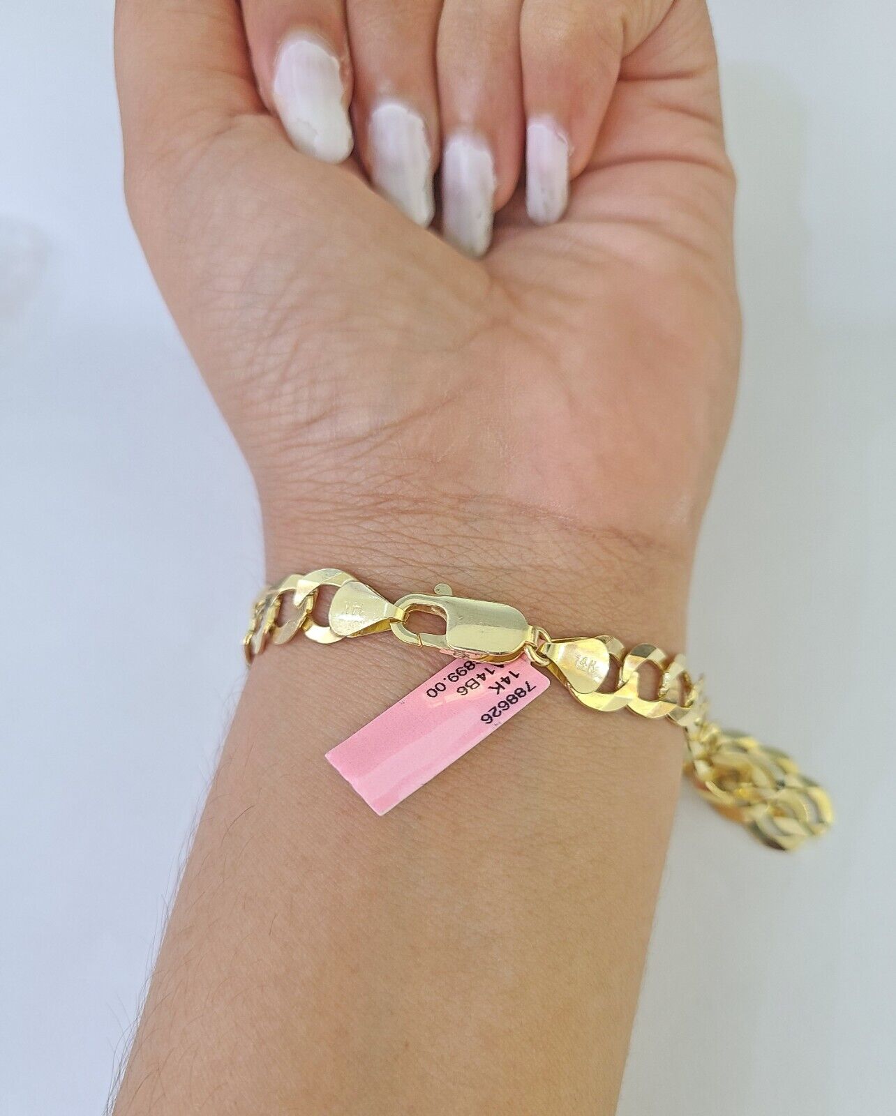 14K Real Solid Cuban Curb Bracelet 8mm Link 9" inch Genuine Yellow Gold - GoldenlinQ