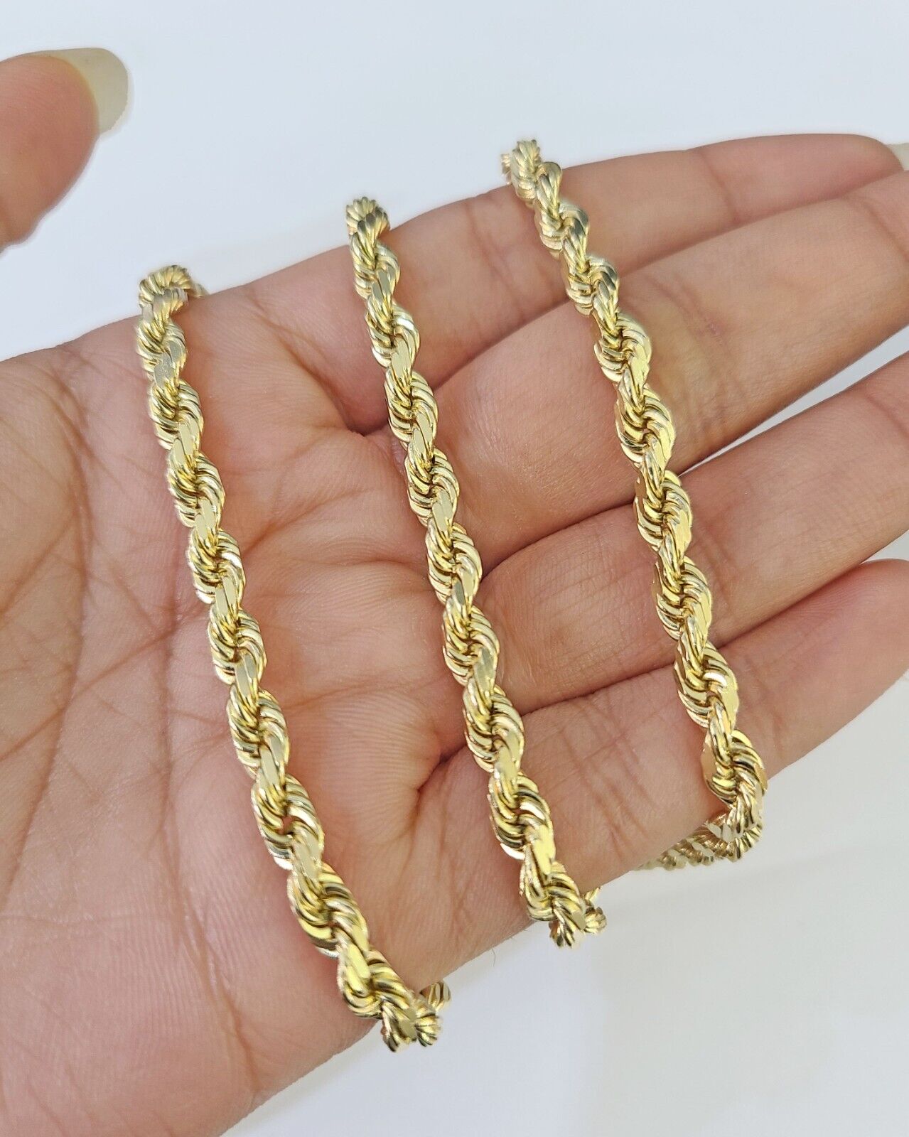 14k Real Solid Rope Chain Yellow Gold 4.5mm 18" - 26" Inch Men Women Genuine - GoldenlinQ