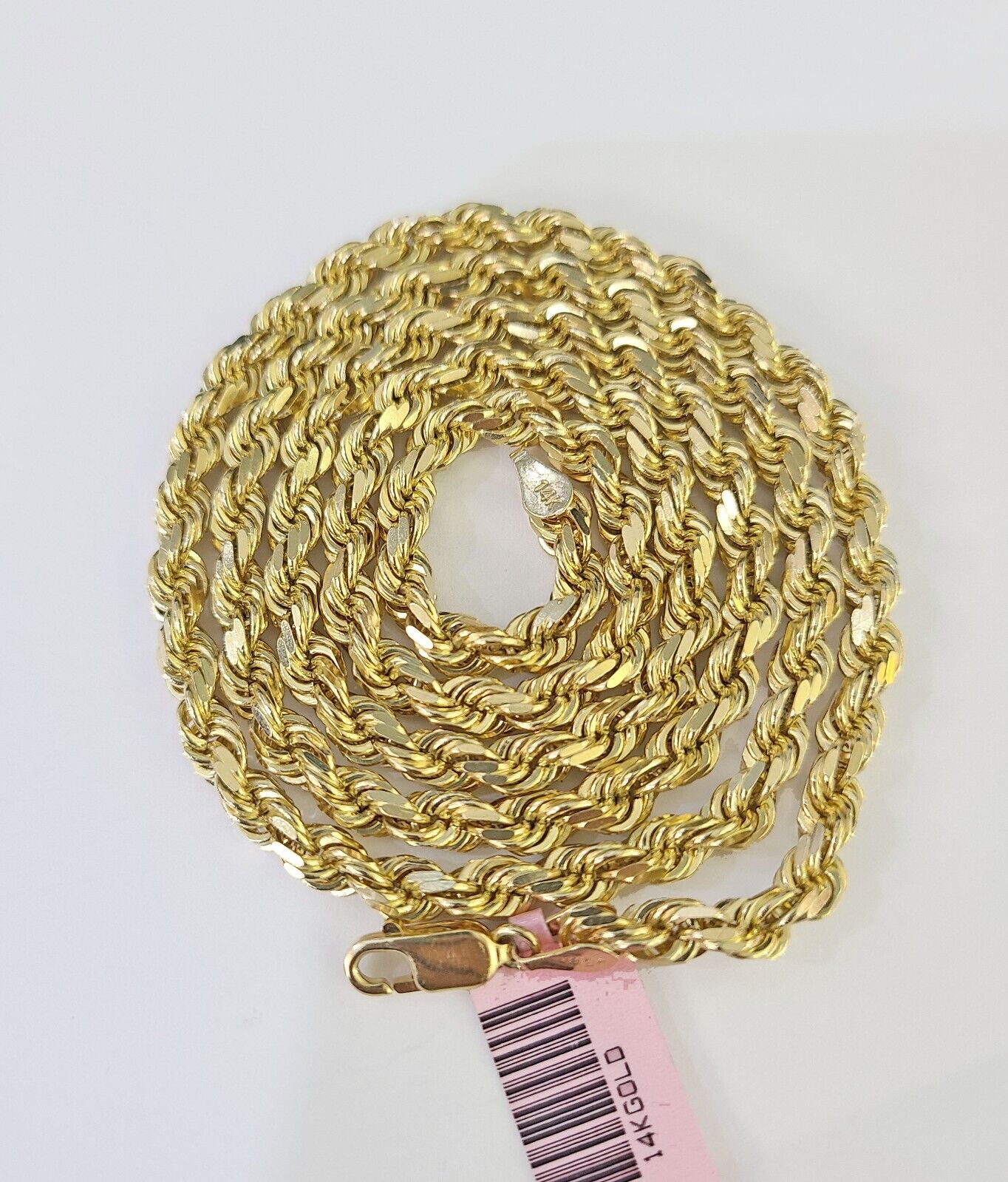 14k Real Solid Rope Chain Yellow Gold 4.5mm 18" - 26" Inch Men Women Genuine - GoldenlinQ