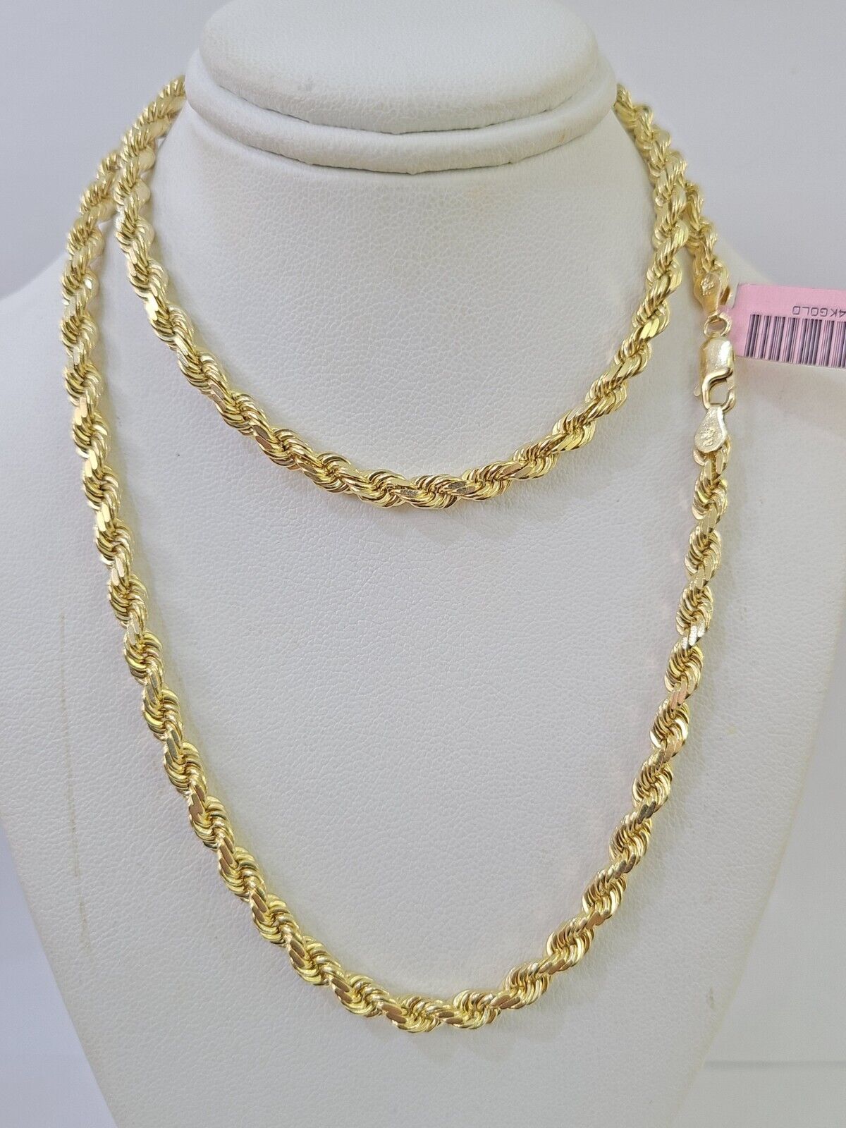 14k Real Solid Rope Chain Yellow Gold 4.5mm 18" - 26" Inch Men Women Genuine - GoldenlinQ