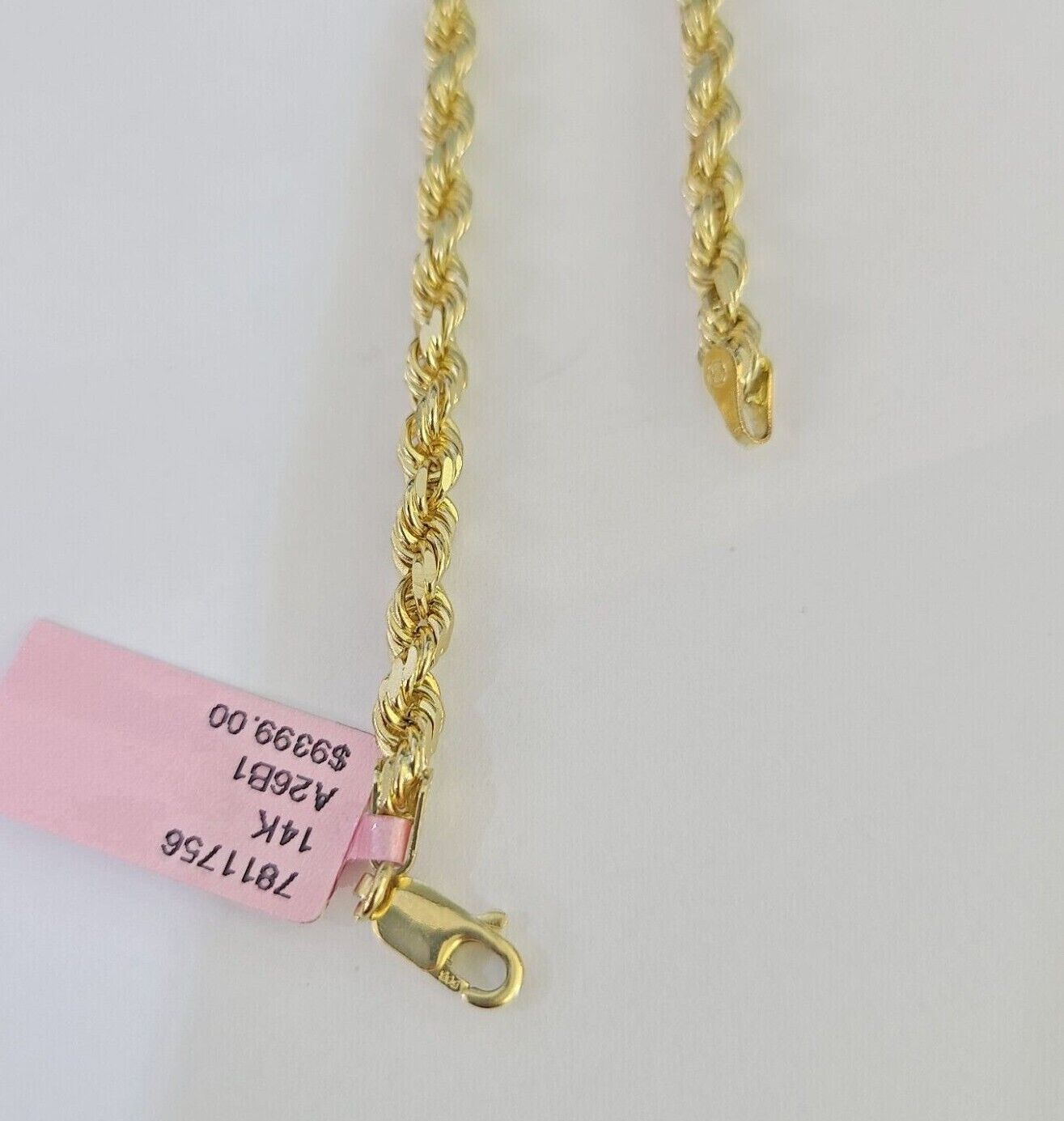 14k Real Solid Rope Chain Yellow Gold 4mm 18" - 26" Inch Men Women Genuine - GoldenlinQ