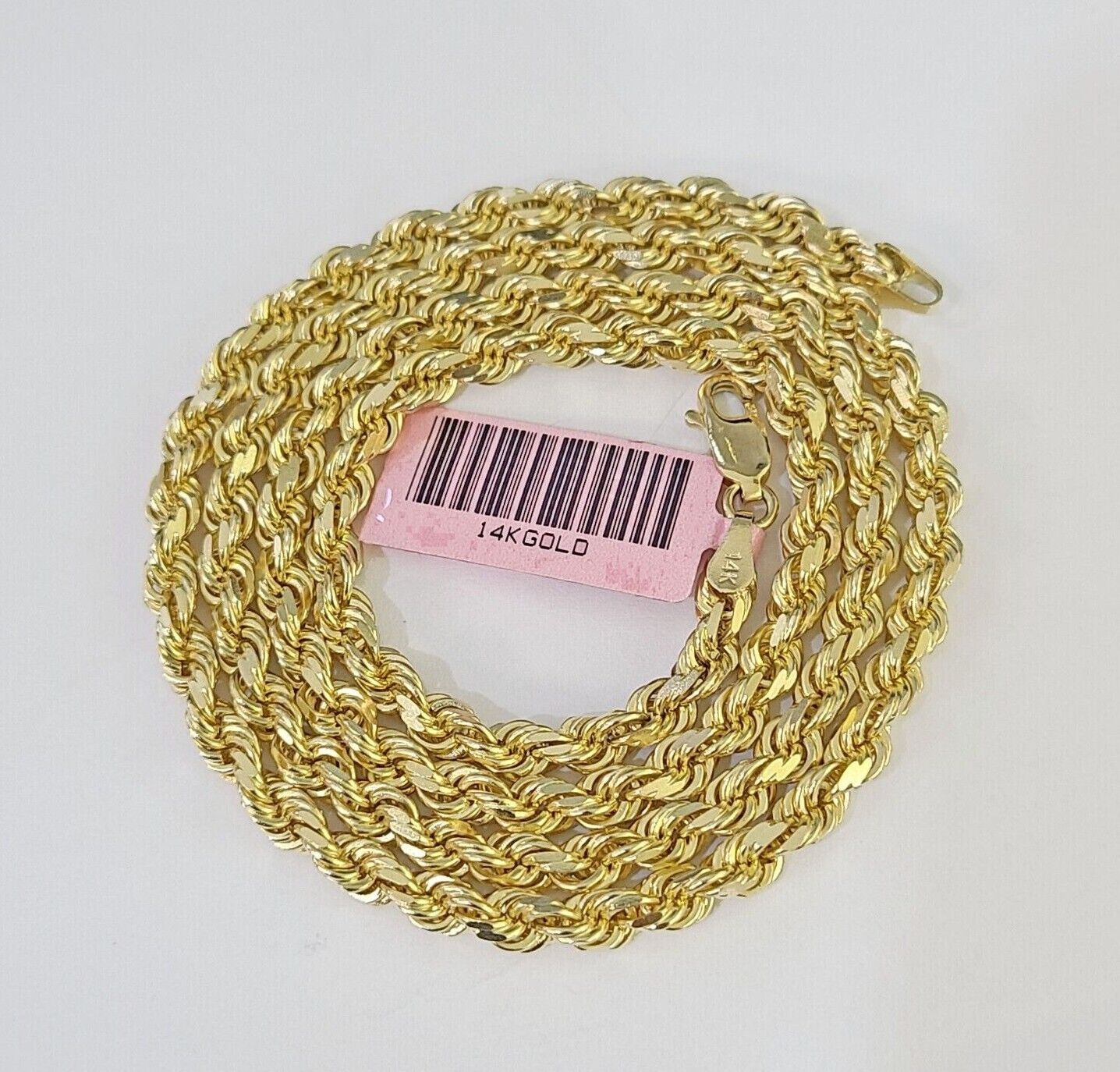 14k Real Solid Rope Chain Yellow Gold 4mm 18" - 26" Inch Men Women Genuine - GoldenlinQ