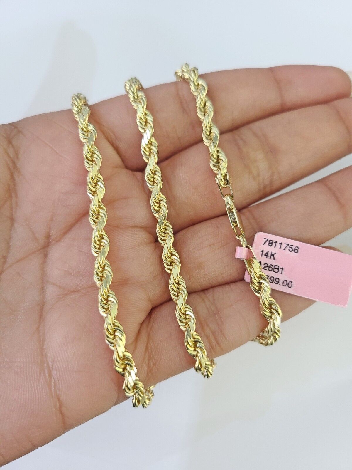 14k Real Solid Rope Chain Yellow Gold 4mm 18" - 26" Inch Men Women Genuine - GoldenlinQ