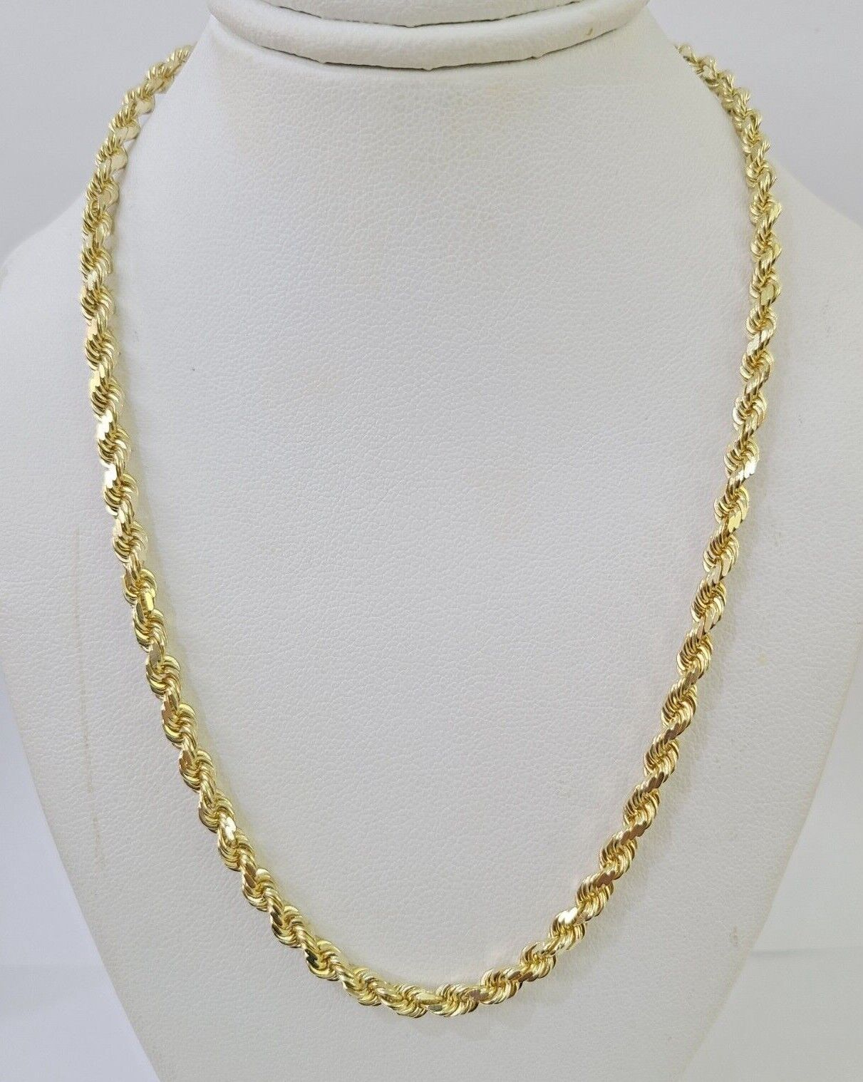 14k Real Solid Rope Chain Yellow Gold 4mm 18" - 26" Inch Men Women Genuine - GoldenlinQ