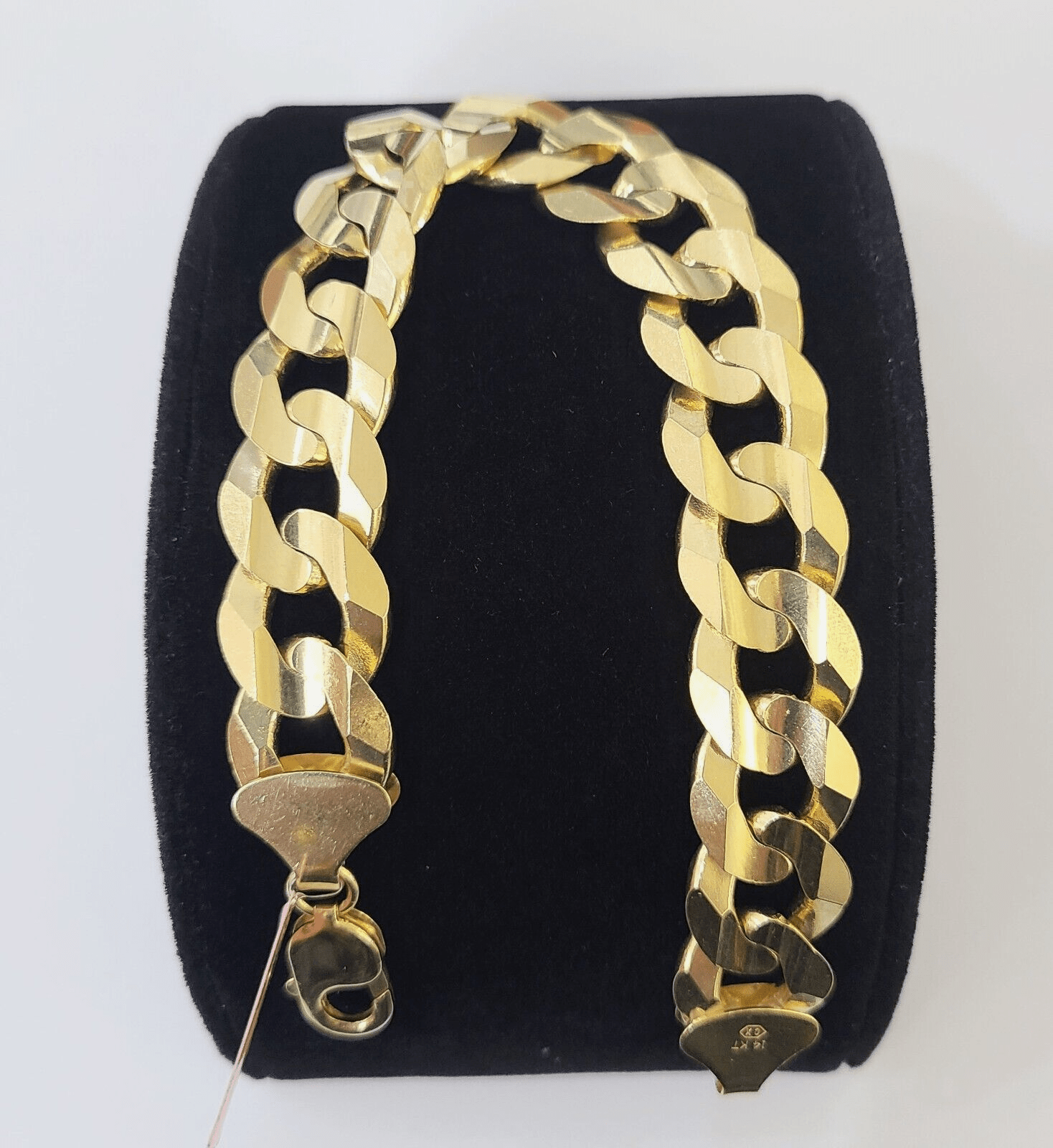 14K Real Yellow Gold Cuban Curb Bracelet 15mm Link 9" inch Genuine - GoldenlinQ