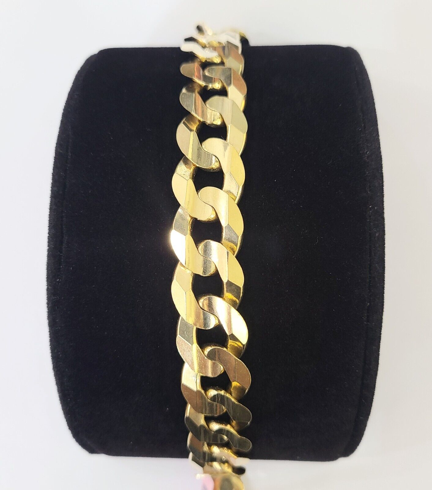 14K Real Yellow Gold Cuban Curb Bracelet 15mm Link 9" inch Genuine - GoldenlinQ