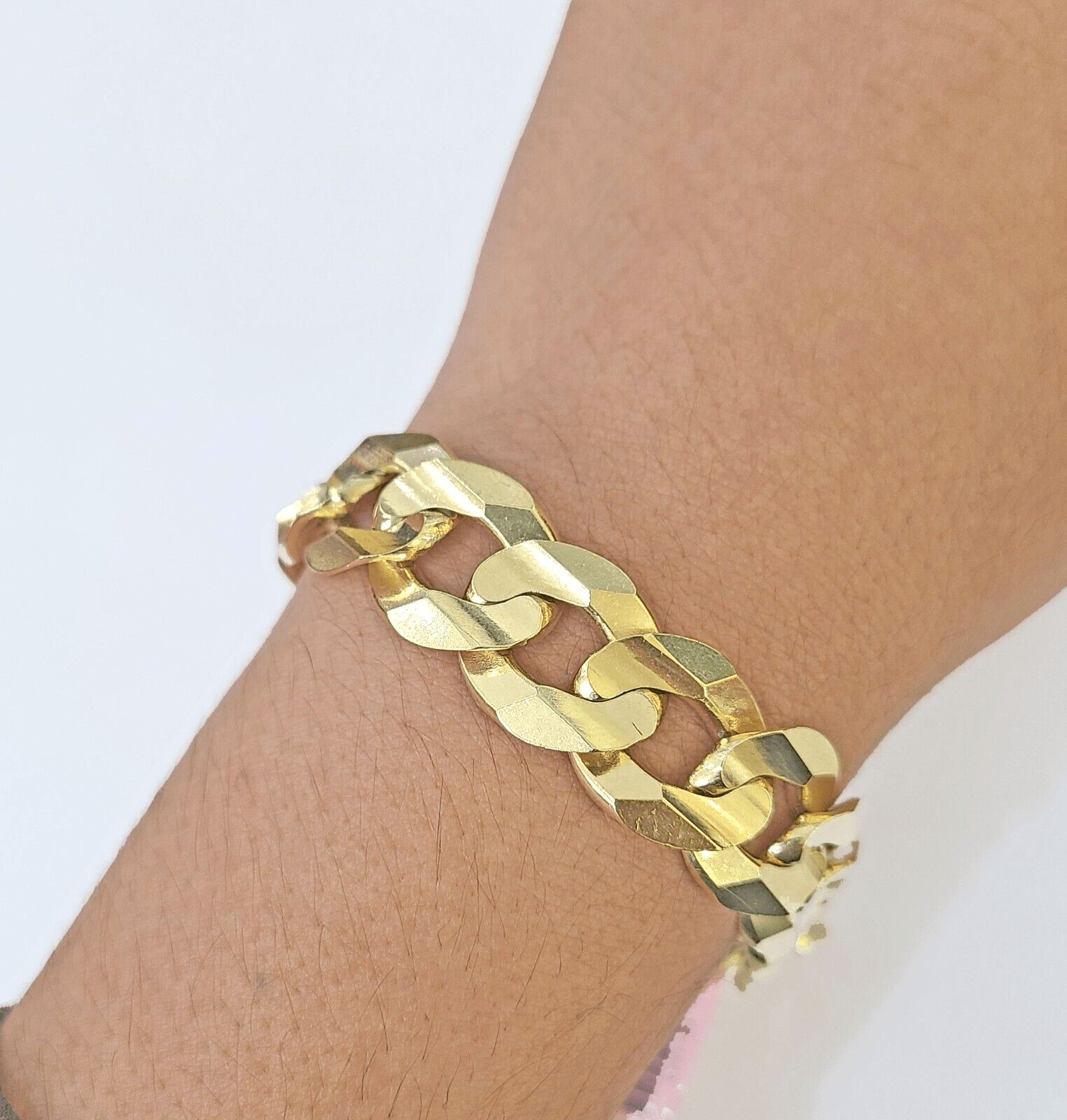 14K Real Yellow Gold Cuban Curb Bracelet 15mm Link 9" inch Genuine - GoldenlinQ