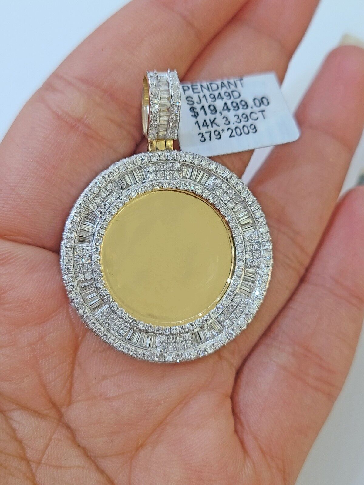 14k Real Yellow Gold Diamond Circular Memory Pendant Charm - GoldenlinQ