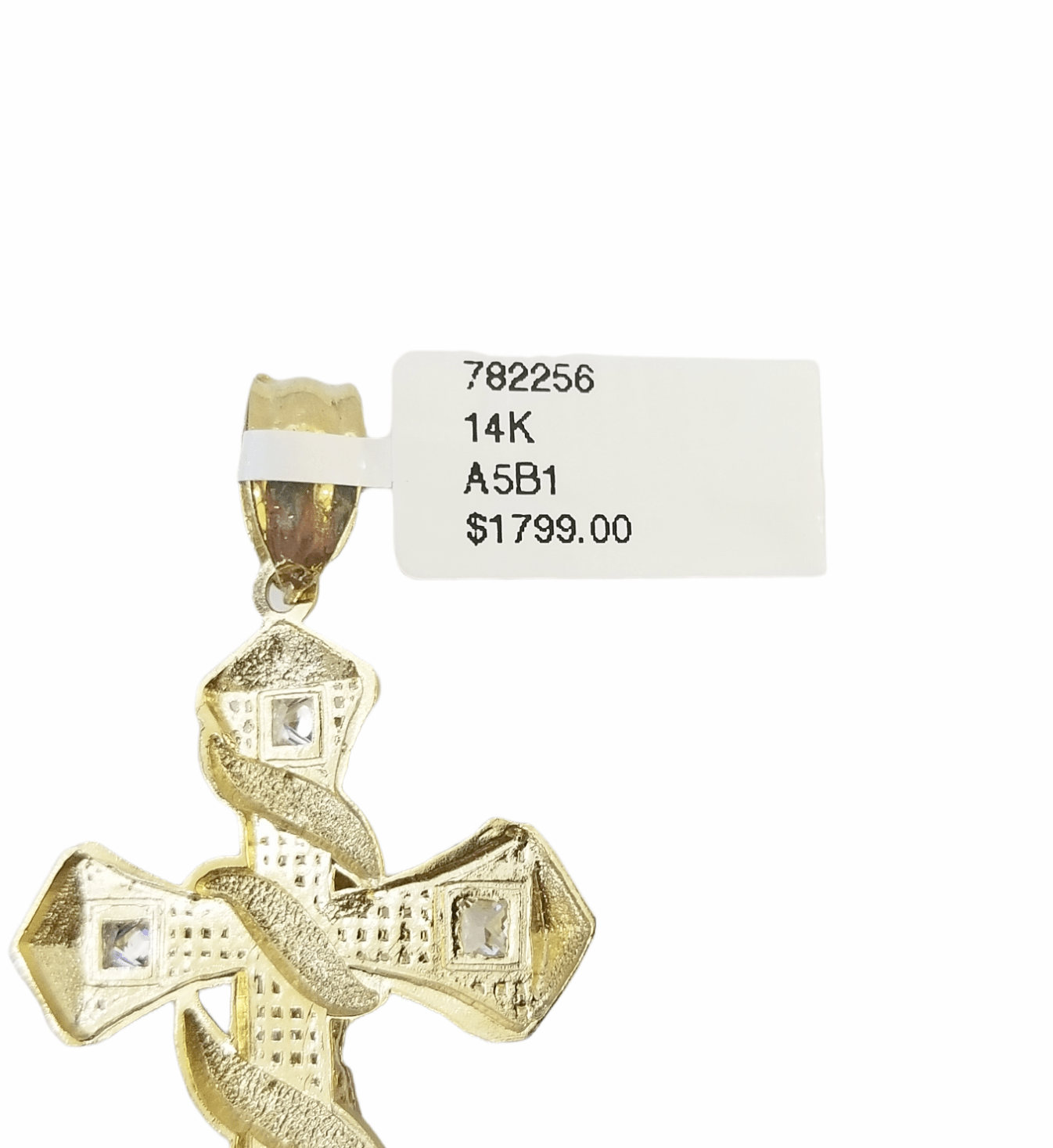 14K Real Yellow Gold Jesus Cross Diamond Cut Pendant Religious - GoldenlinQ