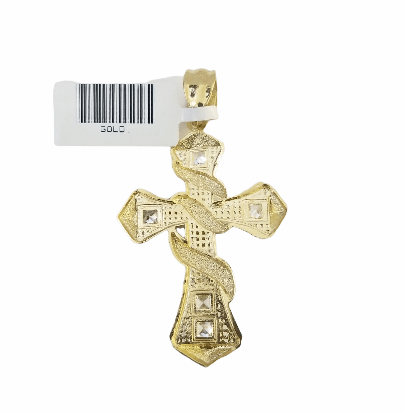 14K Real Yellow Gold Jesus Cross Diamond Cut Pendant Religious - GoldenlinQ