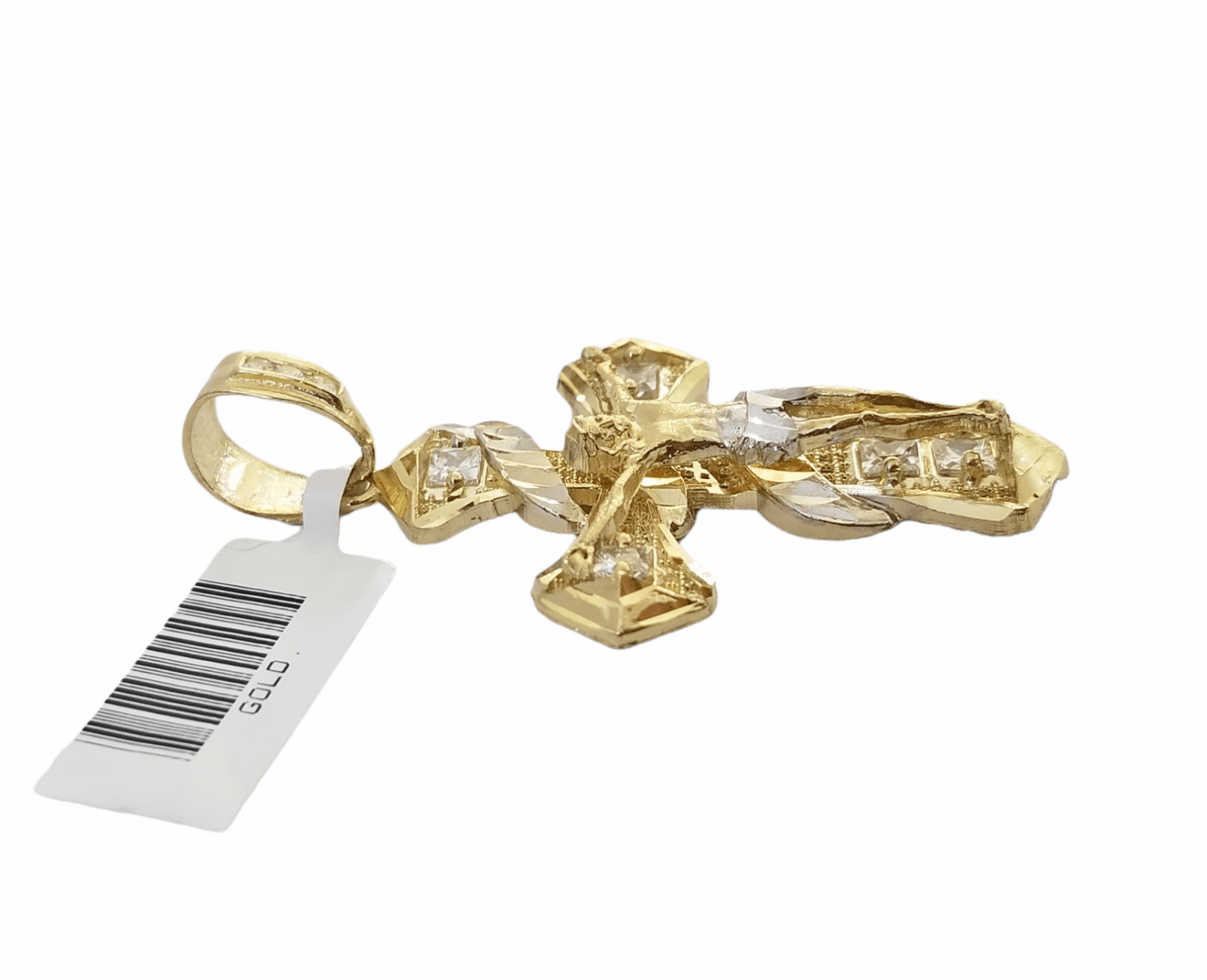 14K Real Yellow Gold Jesus Cross Diamond Cut Pendant Religious - GoldenlinQ