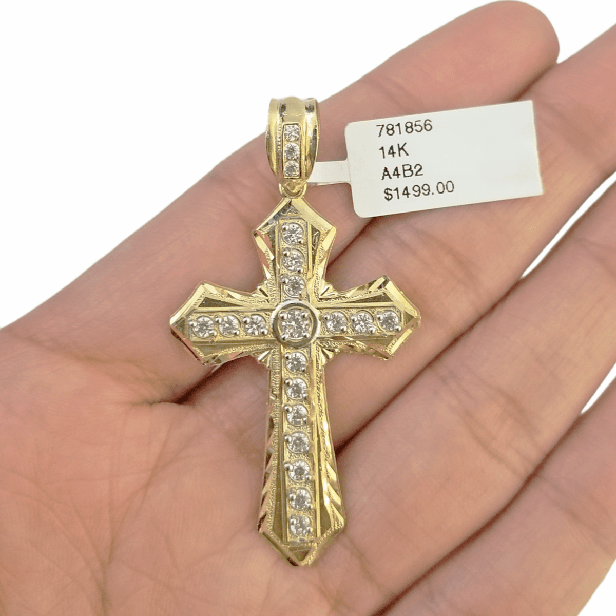 14K Real Yellow Gold Jesus Cross Diamond Cut Pendant Religious Charm ...