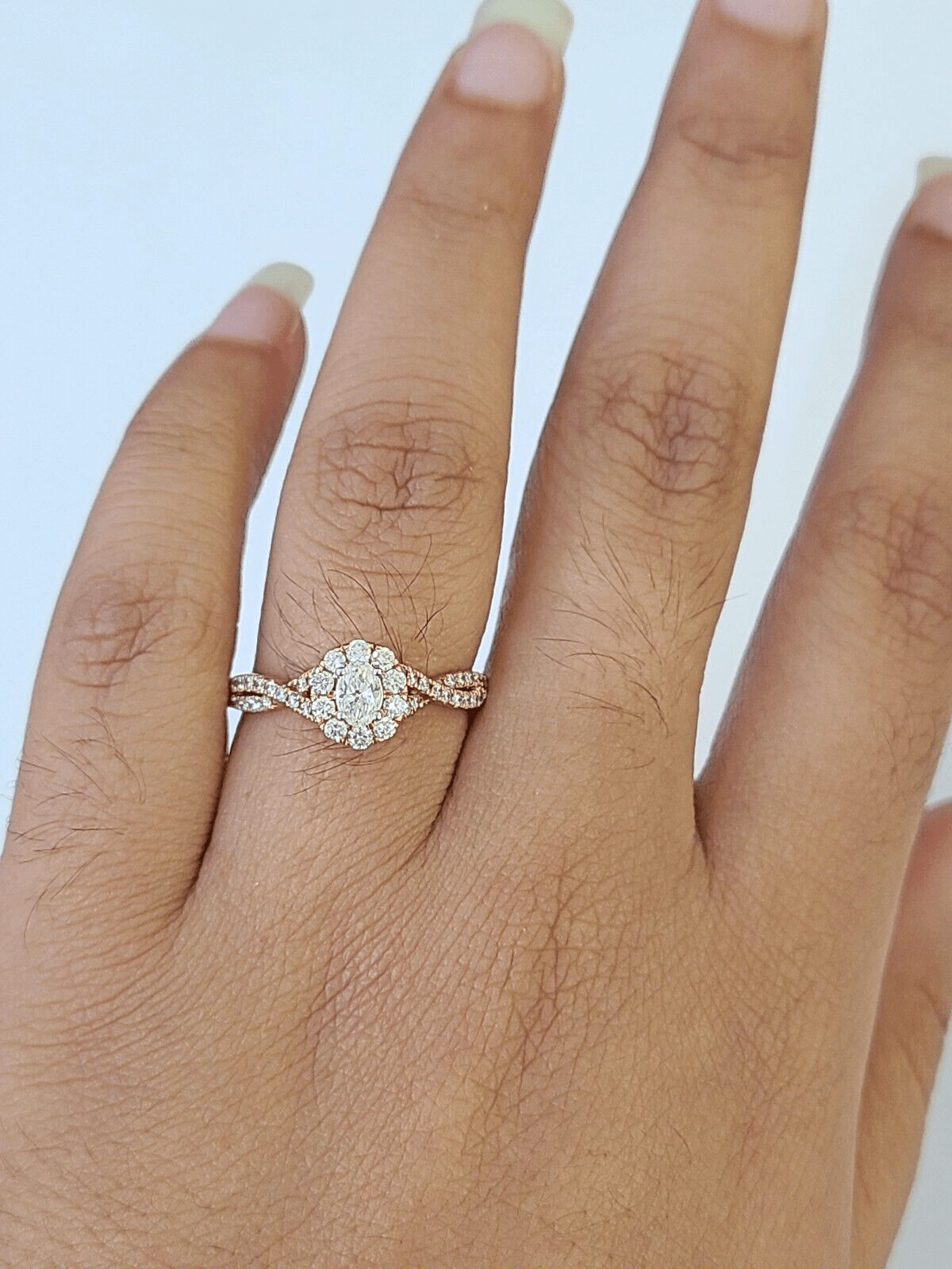 14k Rose Gold Diamond Bridal Ring Band Set Ladies Wedding Real Engagement - GoldenlinQ