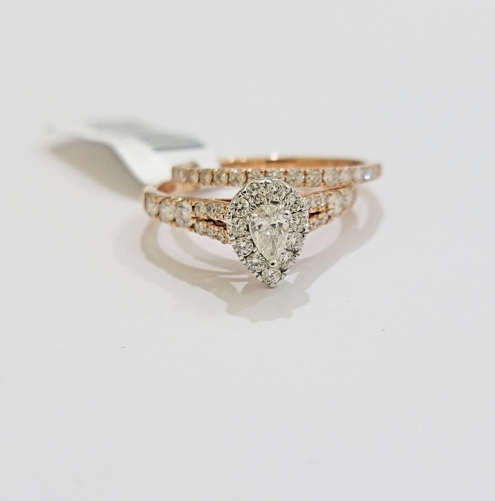 14k Rose Gold Diamond Ring & Band Set Ladies 1CTW Wedding Engagement Solid REAL - GoldenLinQ
