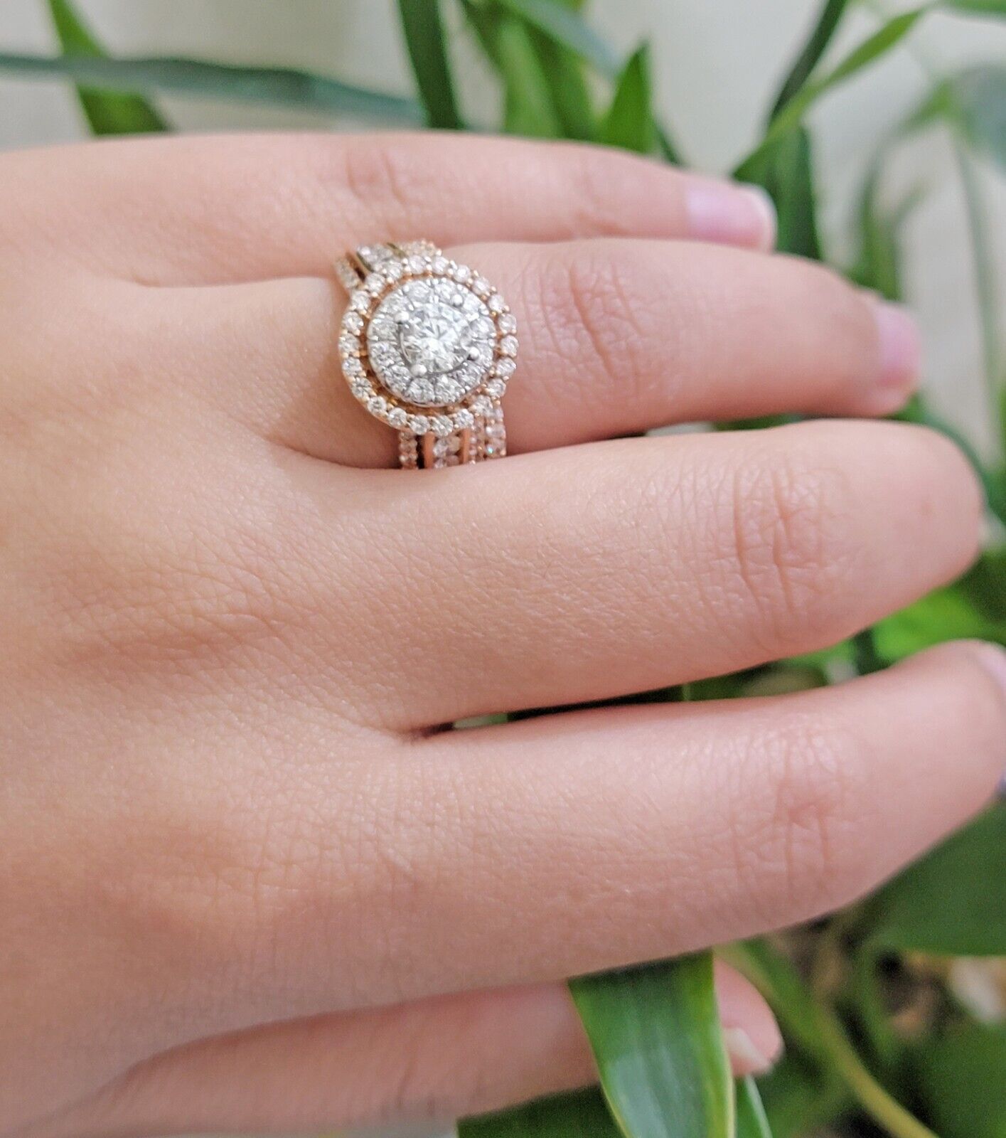 14k Rose Gold Diamond Ring & Band Set Ladies 2CTW Wedding Engagement Solid REAL - GoldenLinQ