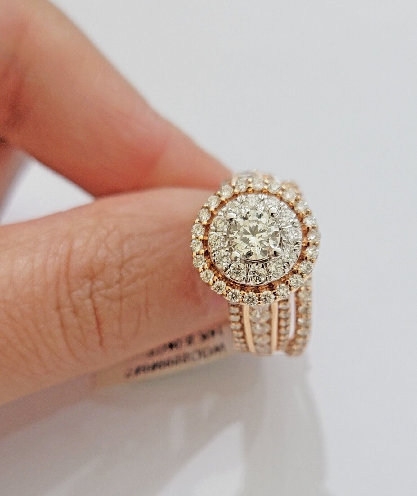 14k Rose Gold Diamond Ring & Band Set Ladies 2CTW Wedding Engagement Solid REAL - GoldenLinQ