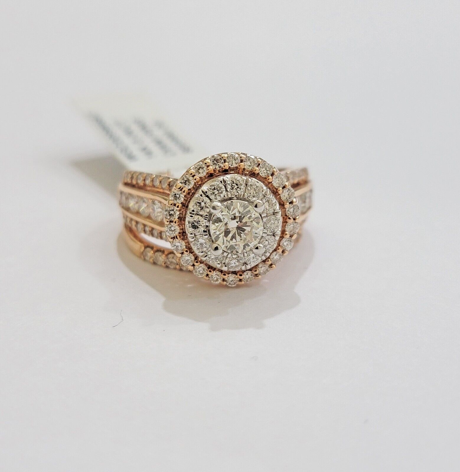 14k Rose Gold Diamond Ring & Band Set Ladies 2CTW Wedding Engagement Solid REAL - GoldenLinQ