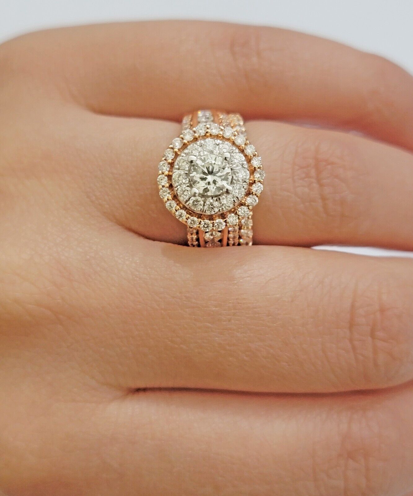 14k Rose Gold Diamond Ring & Band Set Ladies 2CTW Wedding Engagement Solid REAL - GoldenLinQ