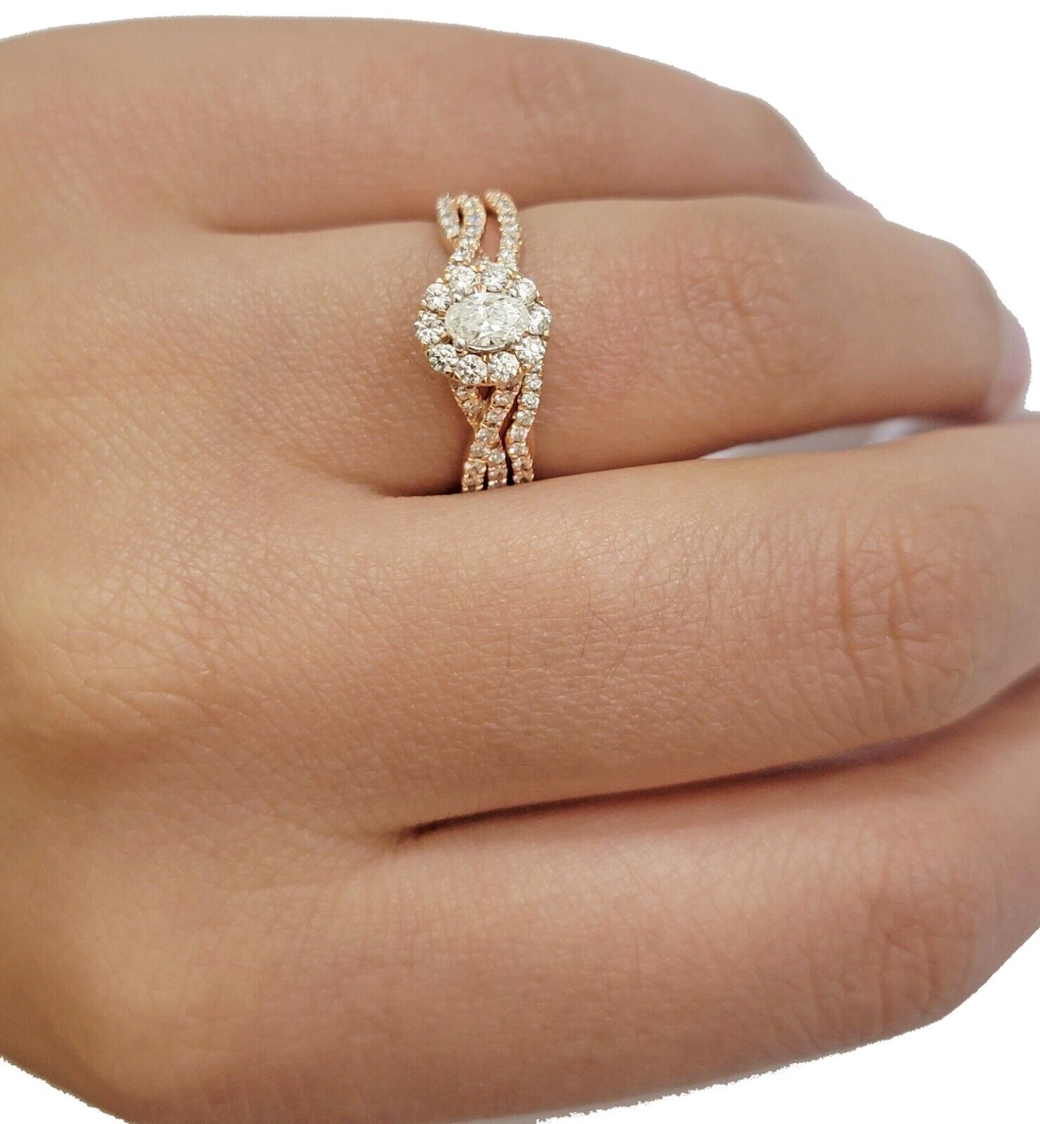 14k Rose Gold Diamond Ring Band Set Ladies Wedding Engagement Solid REAL - GoldenLinQ