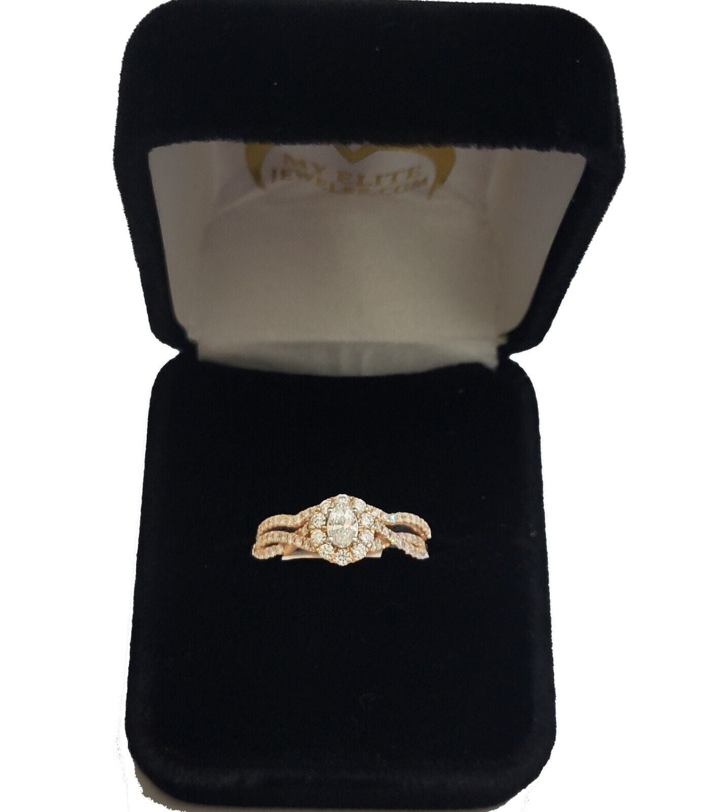14k Rose Gold Diamond Ring Band Set Ladies Wedding Engagement Solid REAL - GoldenLinQ