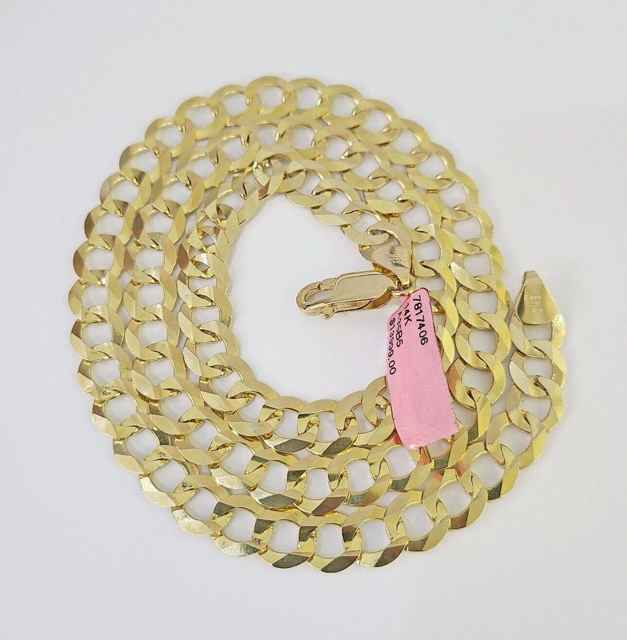 14k Solid Cuban Curb Link Chain 8mm 22 inch Yellow Gold Real Necklace - GoldenlinQ