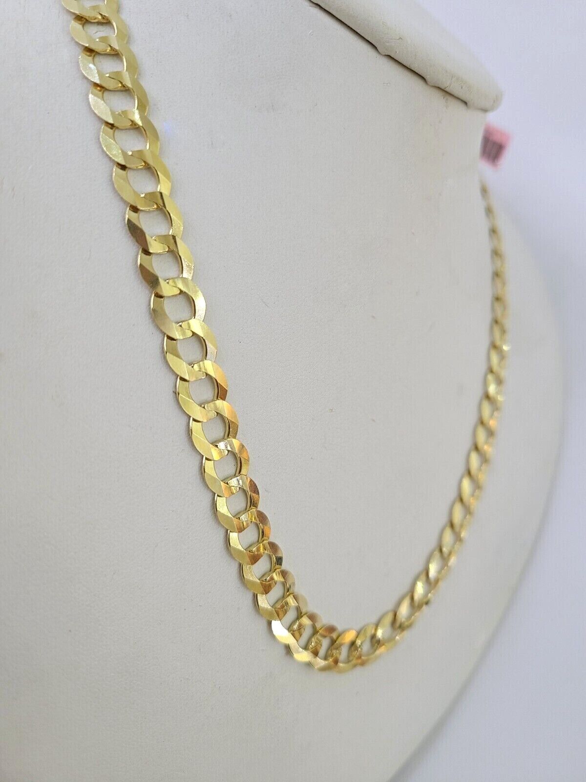 14k Solid Cuban Curb Link Chain 8mm 22 inch Yellow Gold Real Necklace - GoldenlinQ