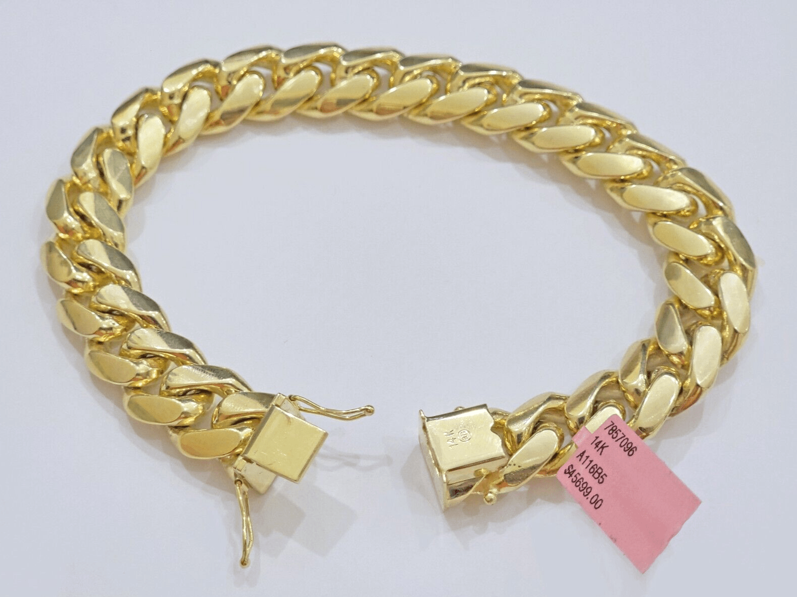 14k Solid Gold bracelet Miami Cuban Link 9 Inch 13mm Mens REAL 14 KT SOLID HEAVY - Reva Jeweler