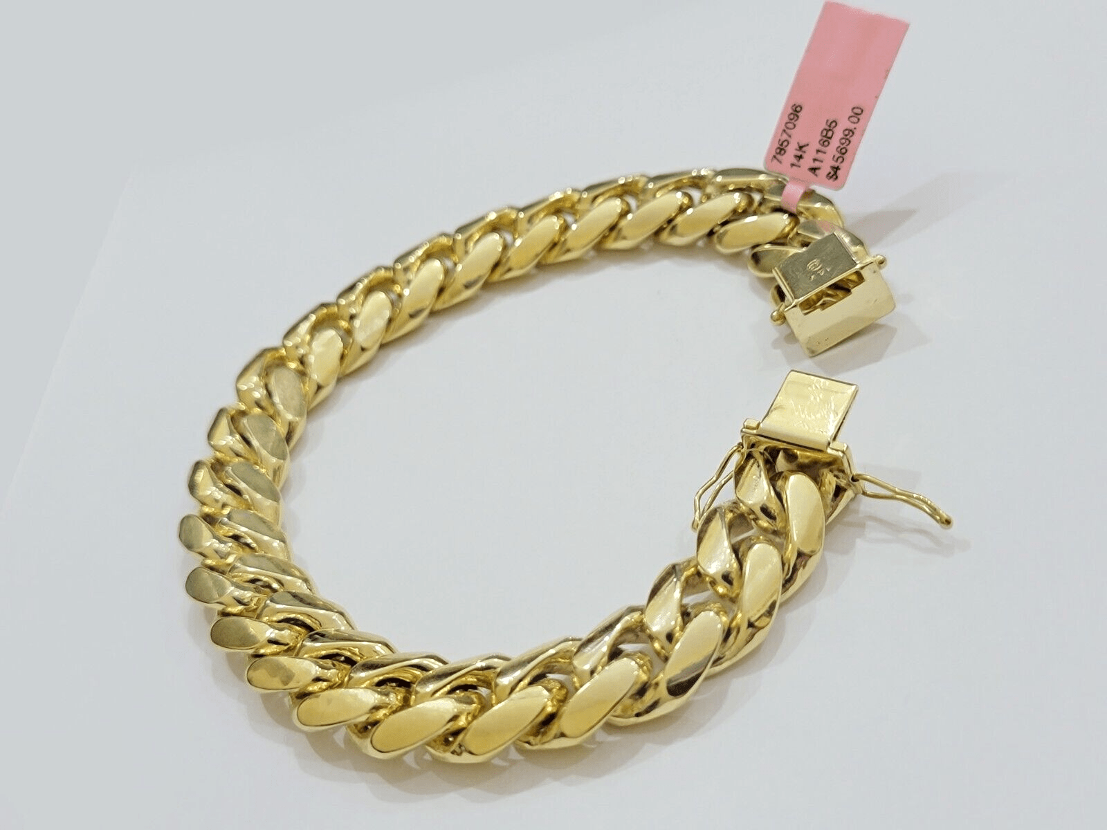 14k Solid Gold bracelet Miami Cuban Link 9 Inch 13mm Mens REAL 14 KT SOLID HEAVY - Reva Jeweler