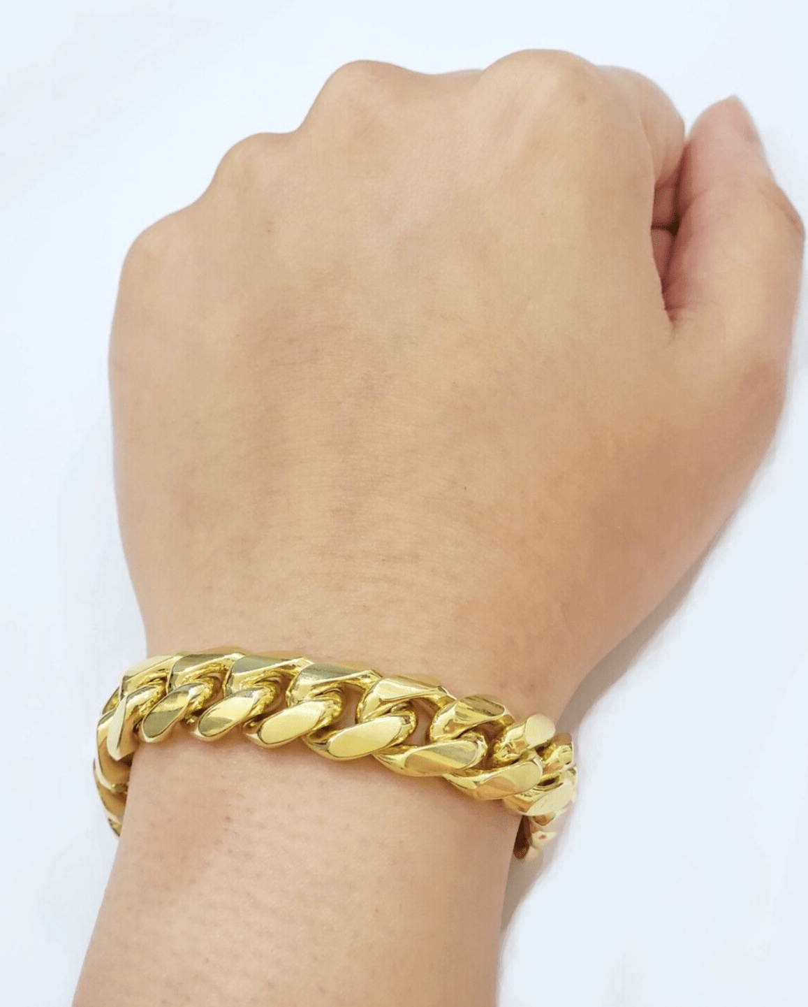 14k Solid Gold bracelet Miami Cuban Link 9 Inch 13mm Mens REAL 14 KT SOLID HEAVY - Reva Jeweler