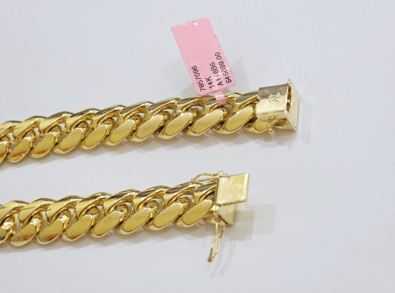 14k Solid Gold bracelet Miami Cuban Link 9 Inch 13mm Mens REAL 14 KT SOLID HEAVY - Reva Jeweler