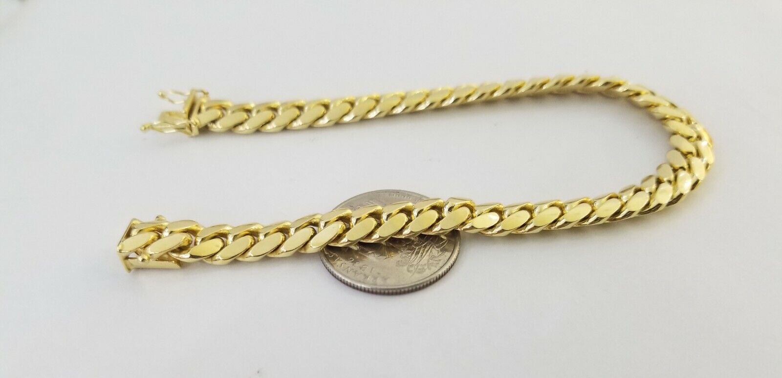 14K SOLID Gold Bracelet Miami Cuban Link Box Lock 9inch yellow gold men women - GoldenlinQ