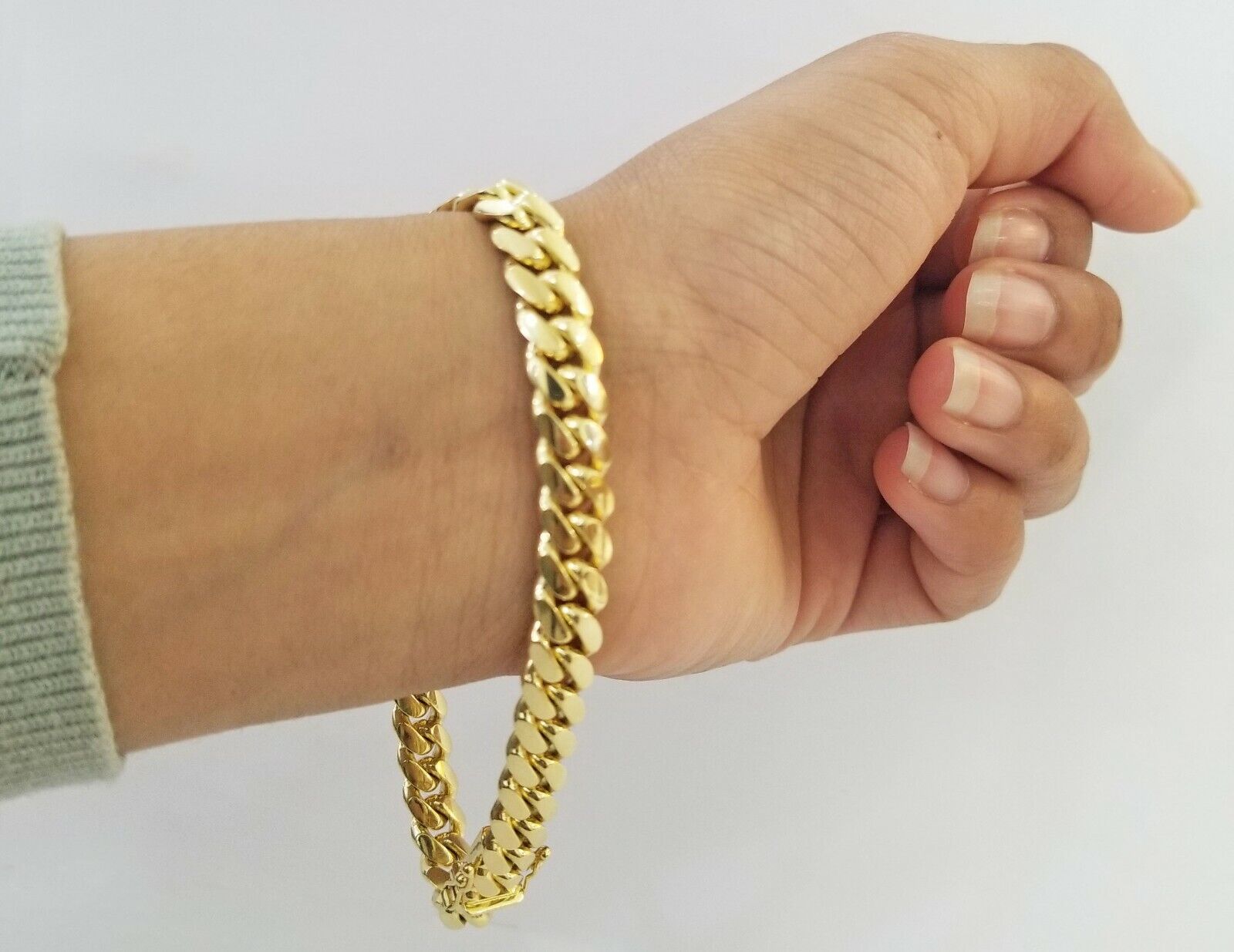 14K SOLID Gold Bracelet Miami Cuban Link Box Lock 9inch yellow gold men women - GoldenlinQ