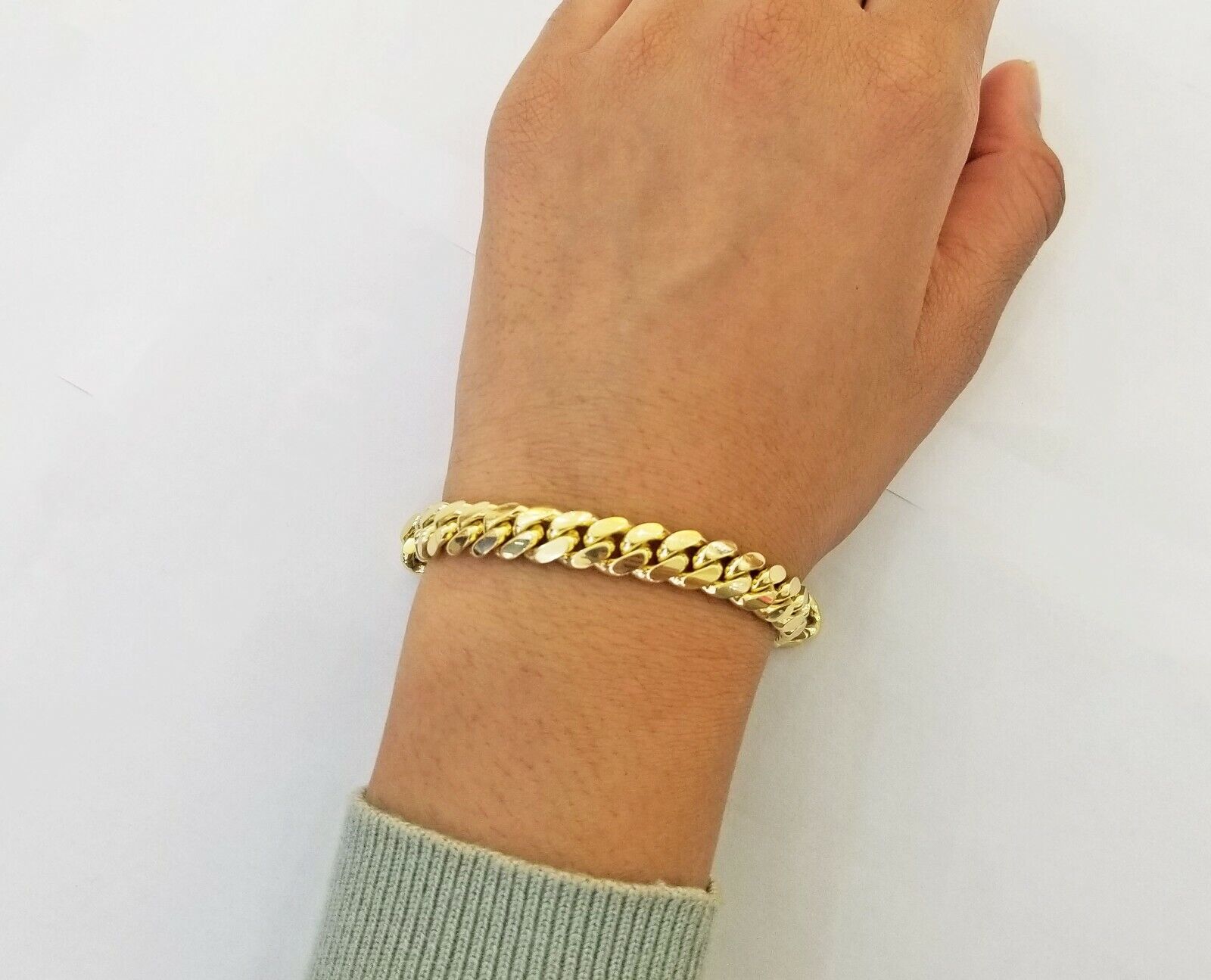 14K SOLID Gold Bracelet Miami Cuban Link Box Lock 9inch yellow gold men women - GoldenlinQ