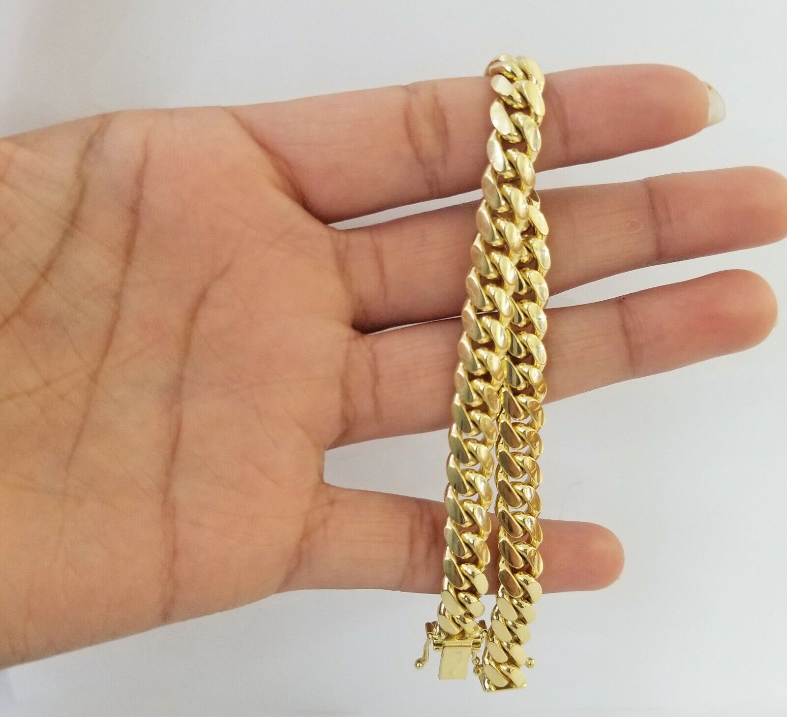 14K SOLID Gold Bracelet Miami Cuban Link Box Lock 9inch yellow gold men women - GoldenlinQ