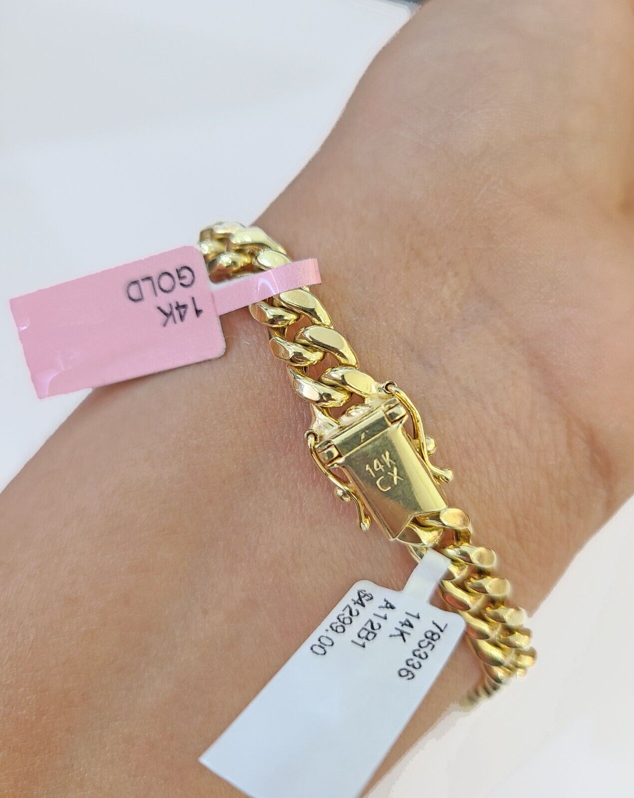 14K Solid Gold Miami Cuban Bracelet 8" Inch 7mm 14K Box Clasp Link - GoldenlinQ