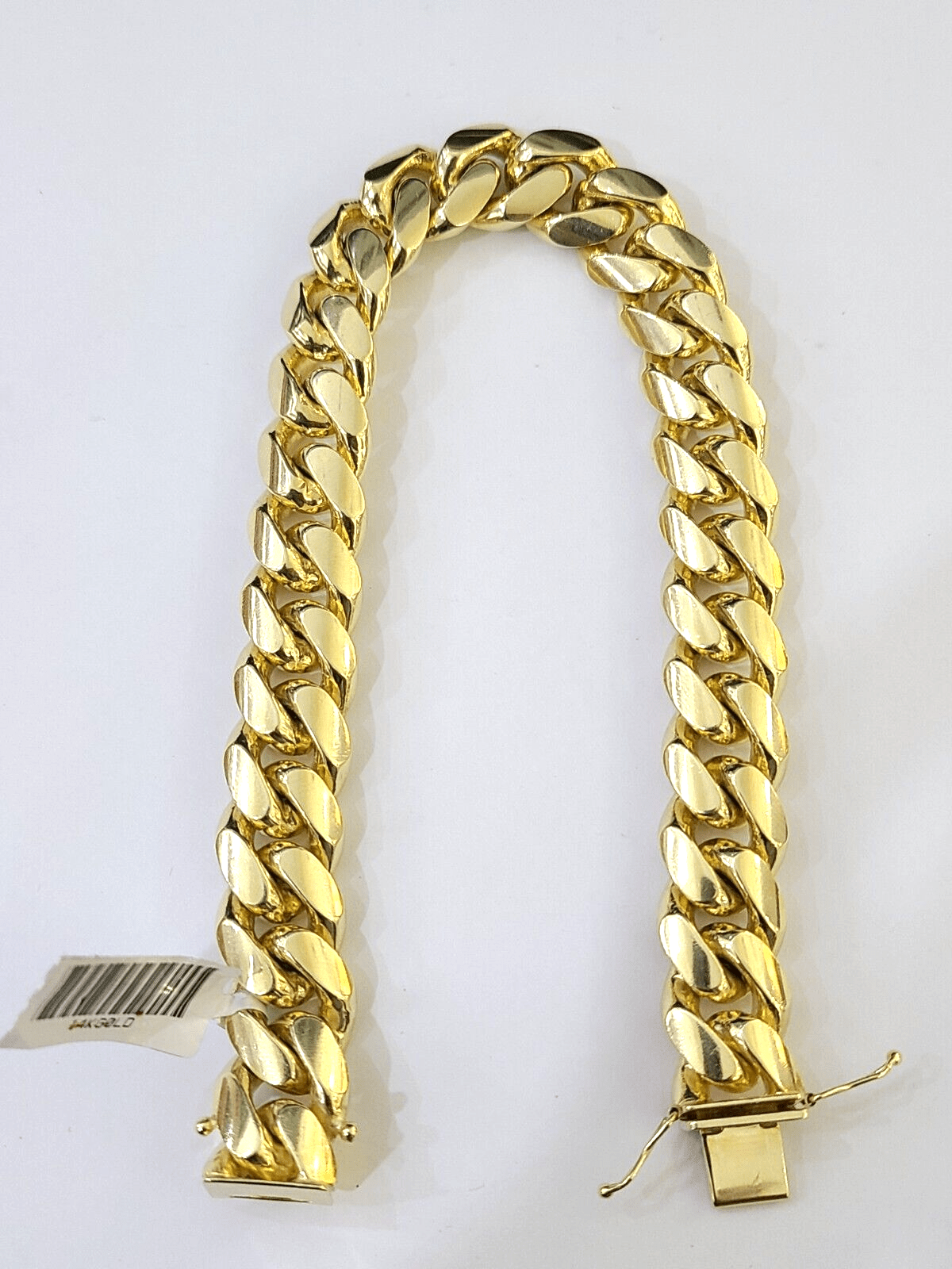 14K Solid Gold Miami Cuban Bracelet 9.5" Inch 13mm 14K Box Clasp Link - GoldenlinQ