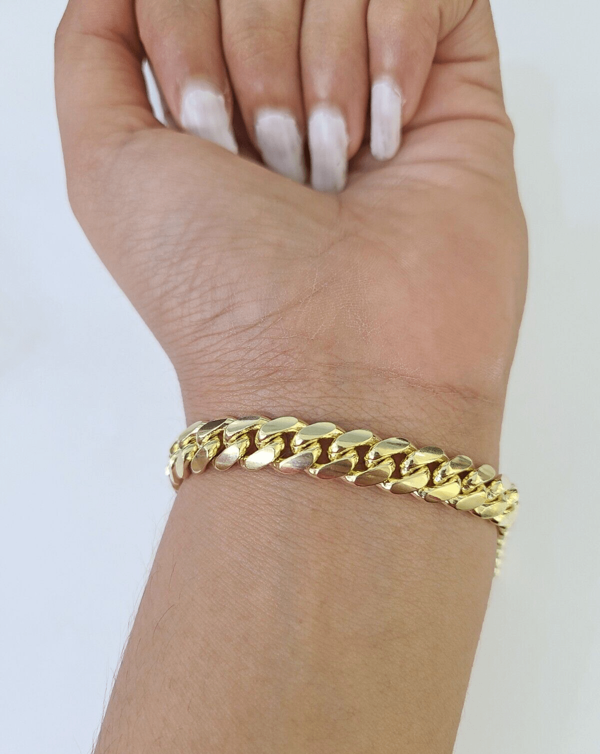 14K Solid Miami Cuban Bracelet Yellow Gold Box Clasp 8" Inch 8mm Link - GoldenlinQ