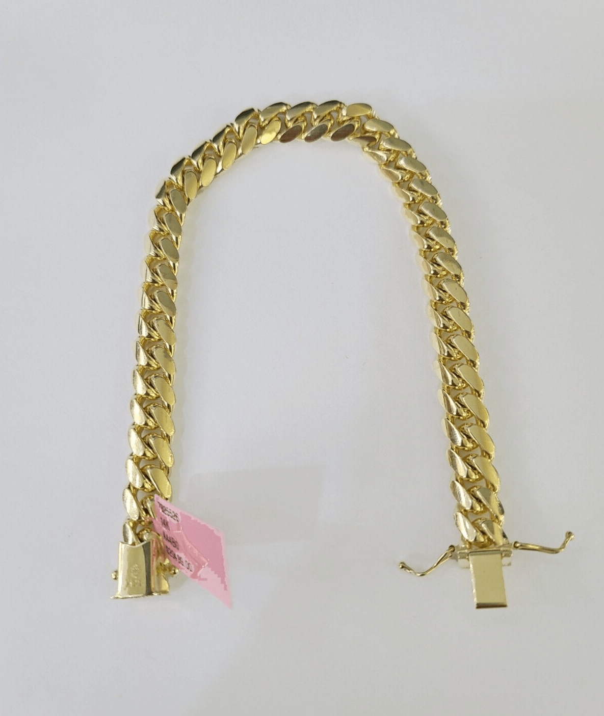 14K Solid Miami Cuban Bracelet Yellow Gold Box Clasp 8" Inch 8mm Link - GoldenlinQ