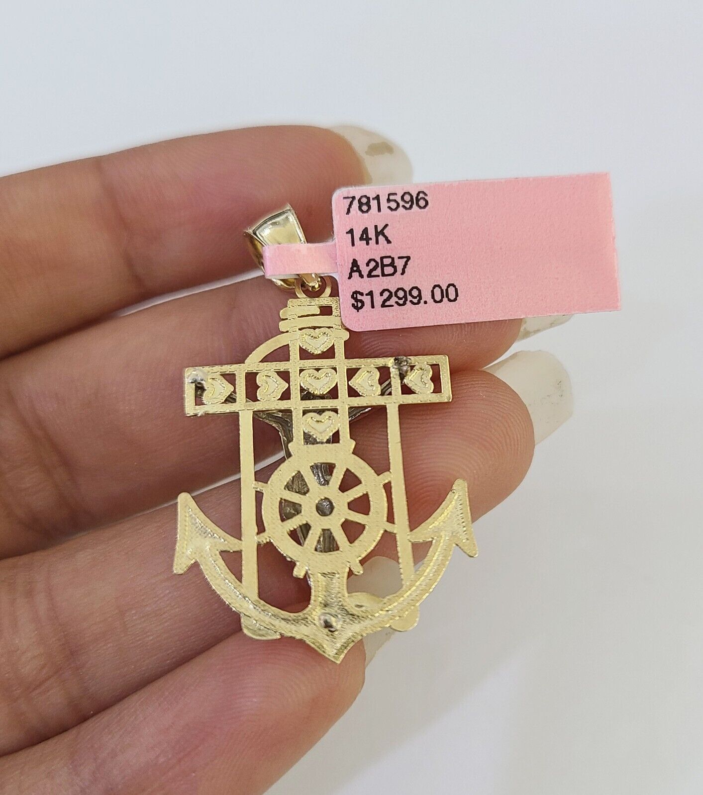 14k Solid Rope Chain Jesus Anchor Charm Set 4mm 18 - 28" Inch Necklace Yellow Gold - GoldenlinQ