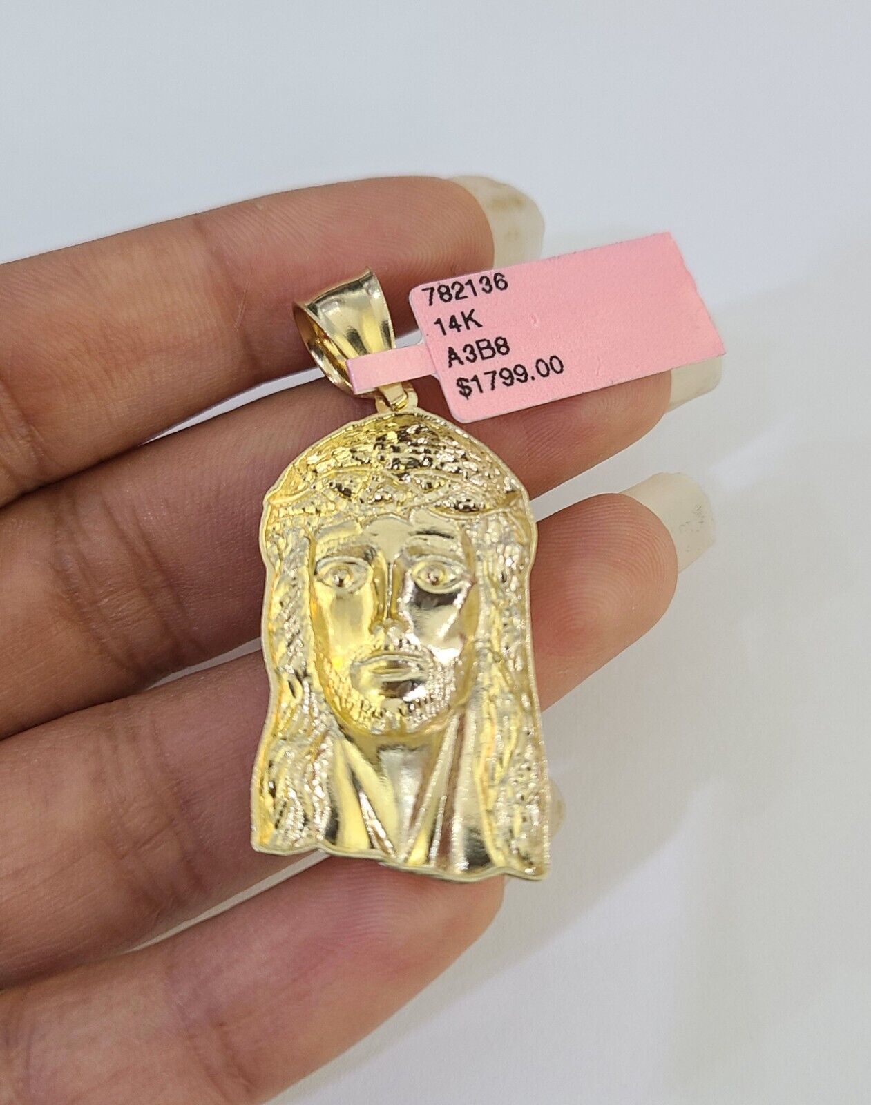 14k Solid Rope Chain Jesus Head Charm Set 4mm 18" - 28" Inch Necklace Yellow Gold - GoldenlinQ