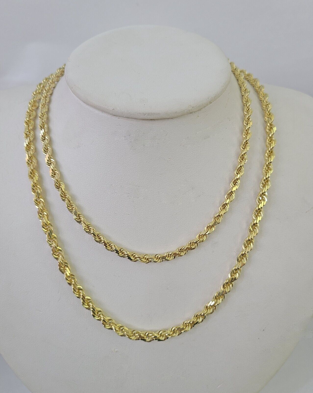 14k Solid Rope Chain Yellow Gold Necklace 4mm 5mm 18 - 26 Inches Real Men Women - GoldenlinQ