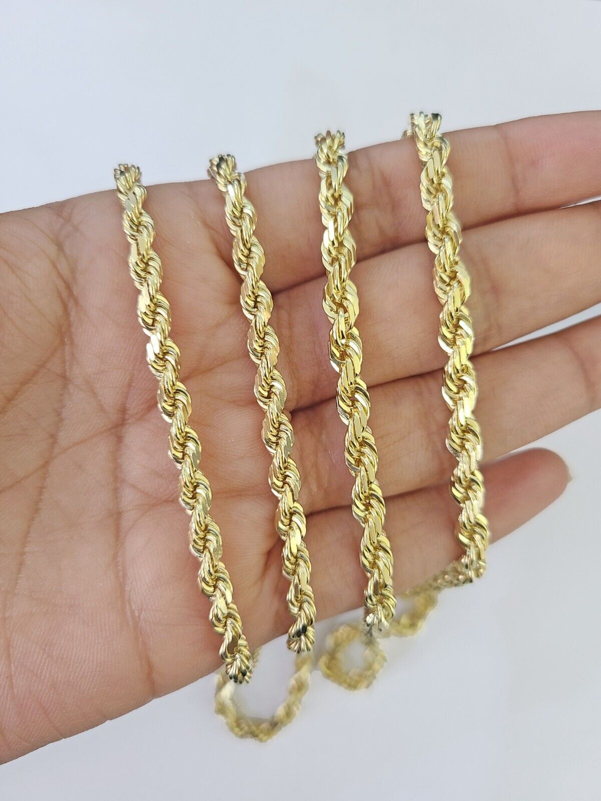 14k Solid Rope Chain Yellow Gold Necklace 4mm 5mm 18 - 26 Inches Real Men Women - GoldenlinQ