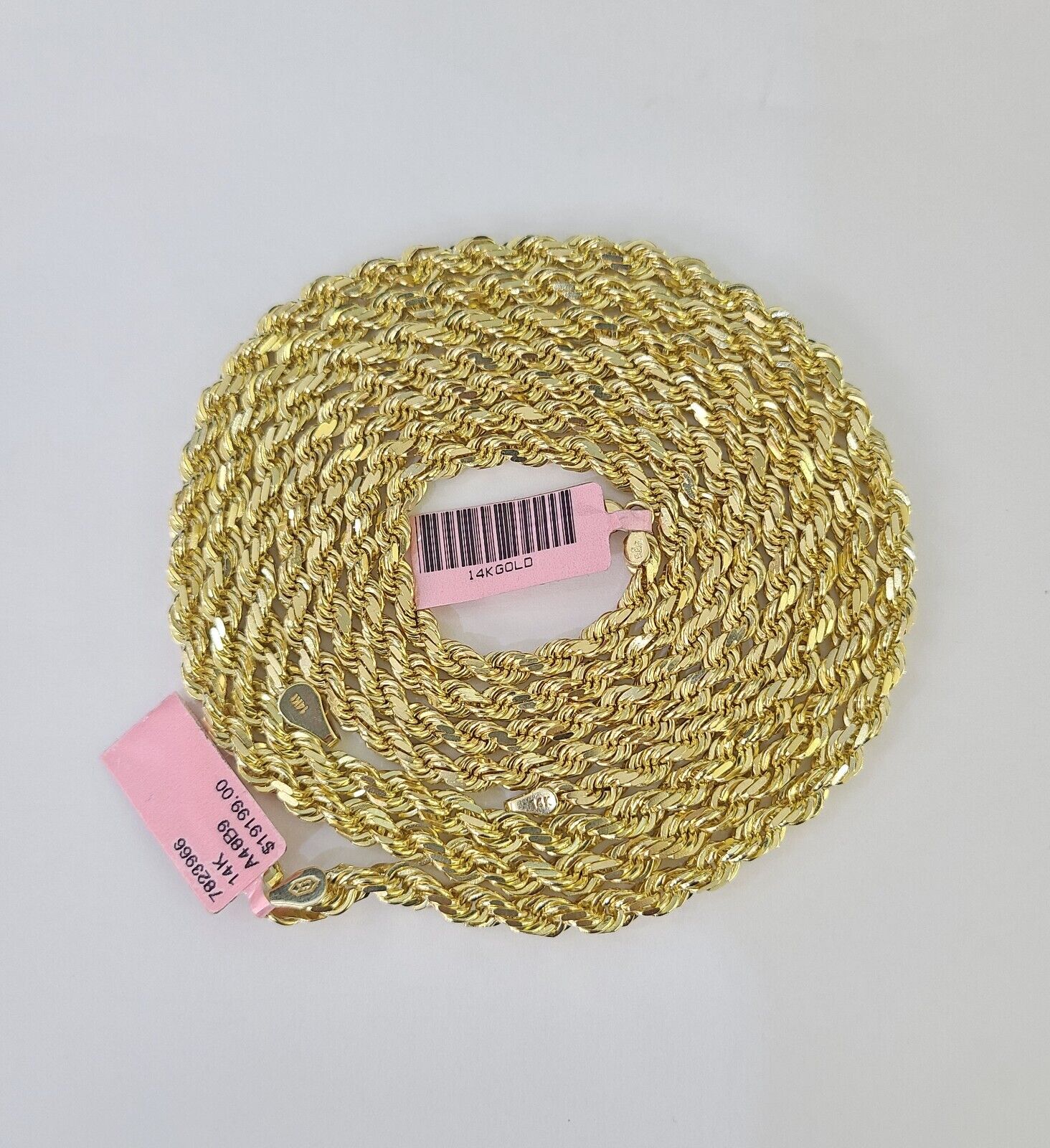 14k Solid Rope Chain Yellow Gold Necklace 4mm 5mm 18 - 26 Inches Real Men Women - GoldenlinQ