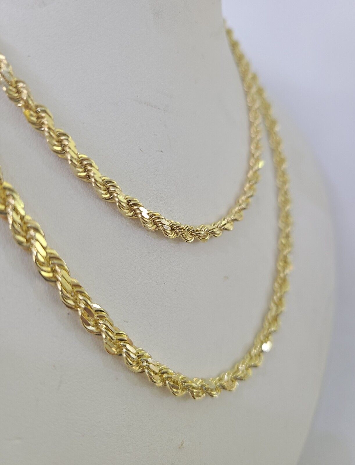 14k Solid Rope Chain Yellow Gold Necklace 4mm 5mm 18 - 26 Inches Real Men Women - GoldenlinQ